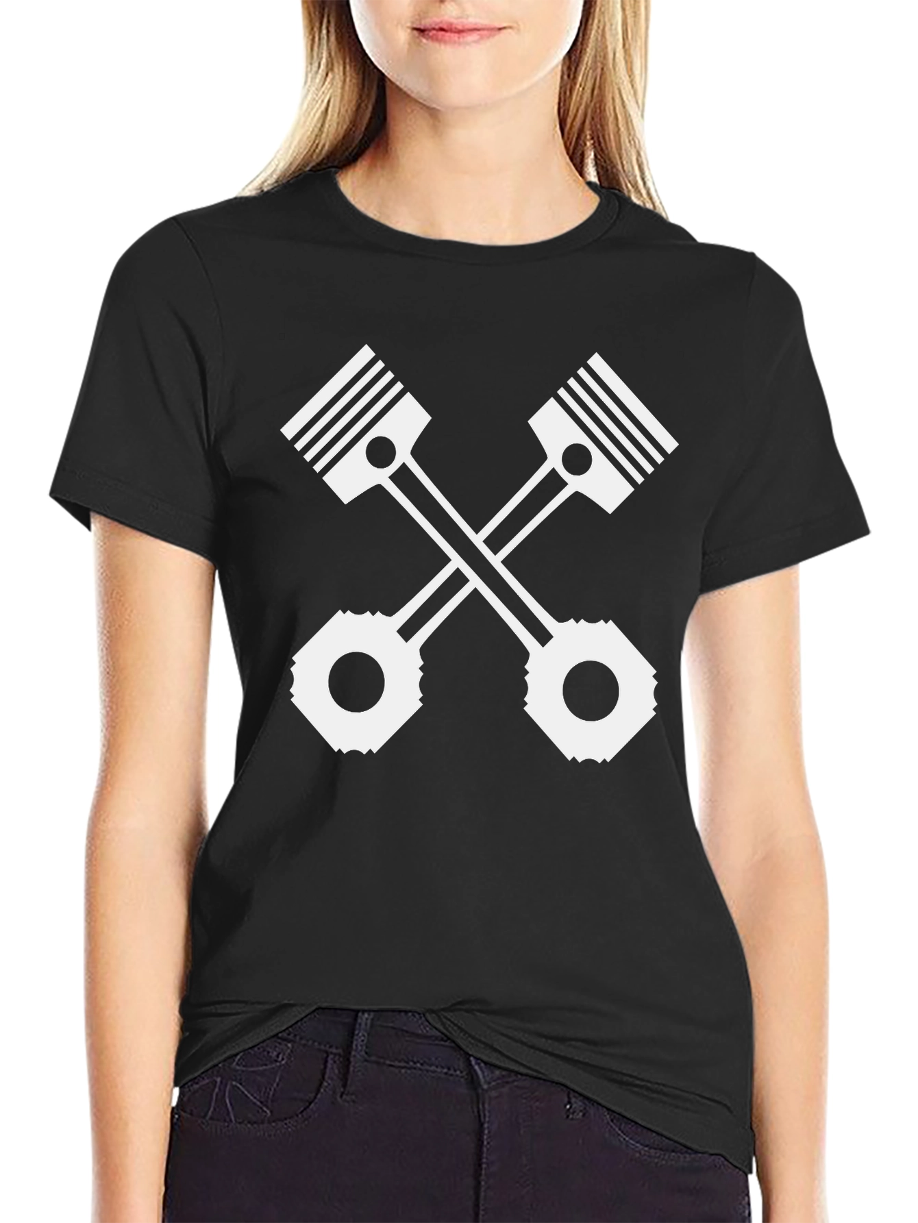 Piston Cross Black Tee - Mechanic Style