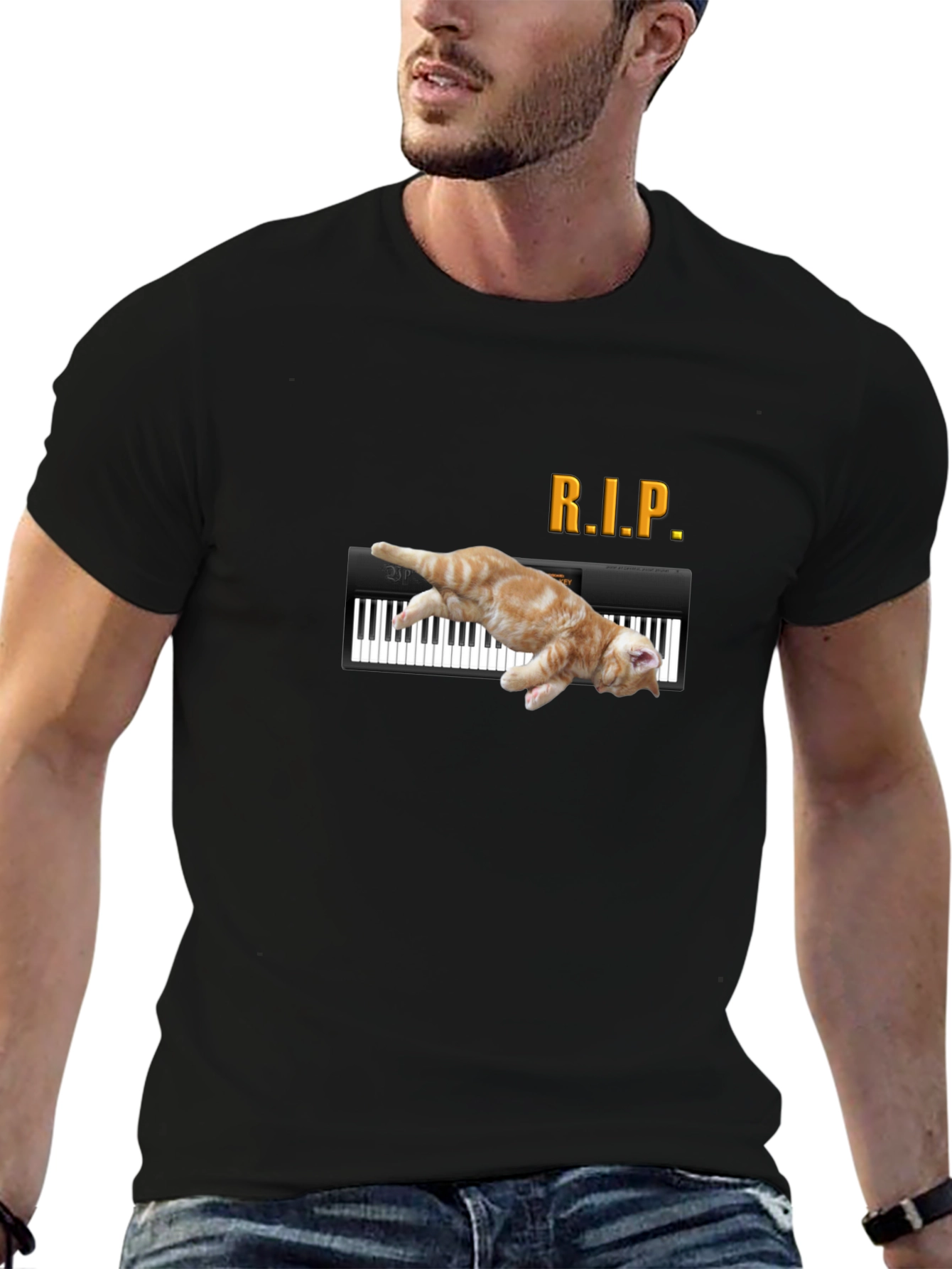 RIP Cat Piano Funny Graphic T-Shirt