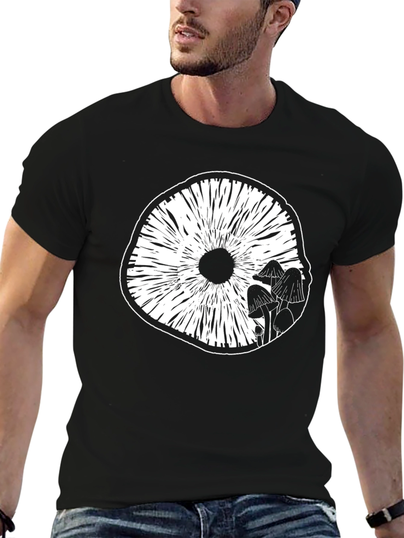 Mushroom Graphic Tee - Black Cotton Blend T-Shirt