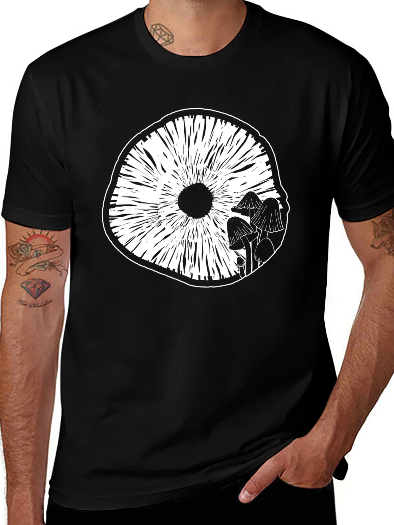 Mushroom Graphic Tee - Black Cotton Blend T-Shirt