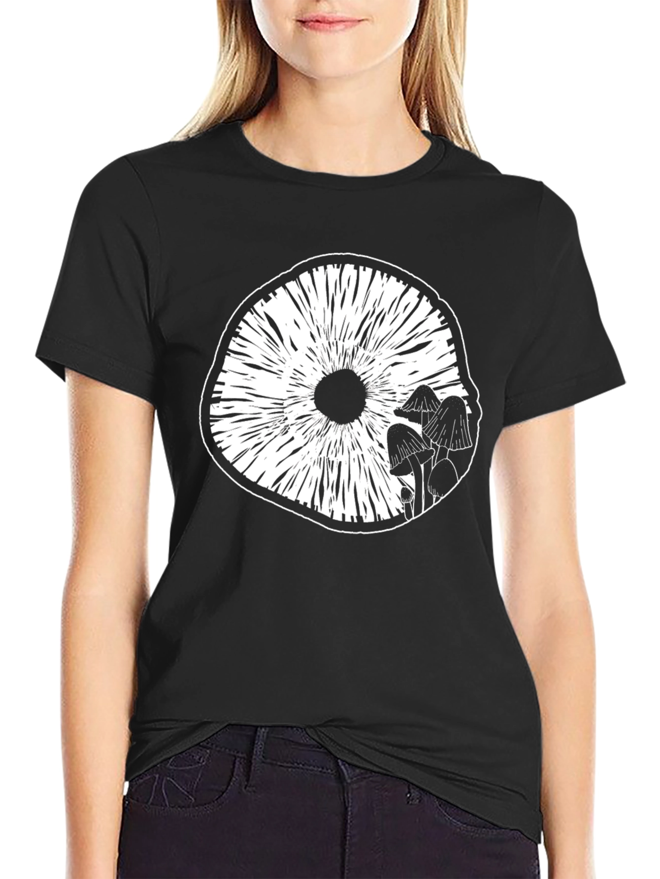 Mushroom Graphic Tee - Black Cotton Blend T-Shirt