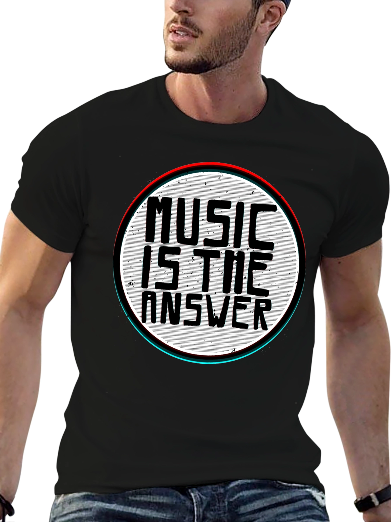 Music Is The Answer Graphic Print Mens Black T-Shirt