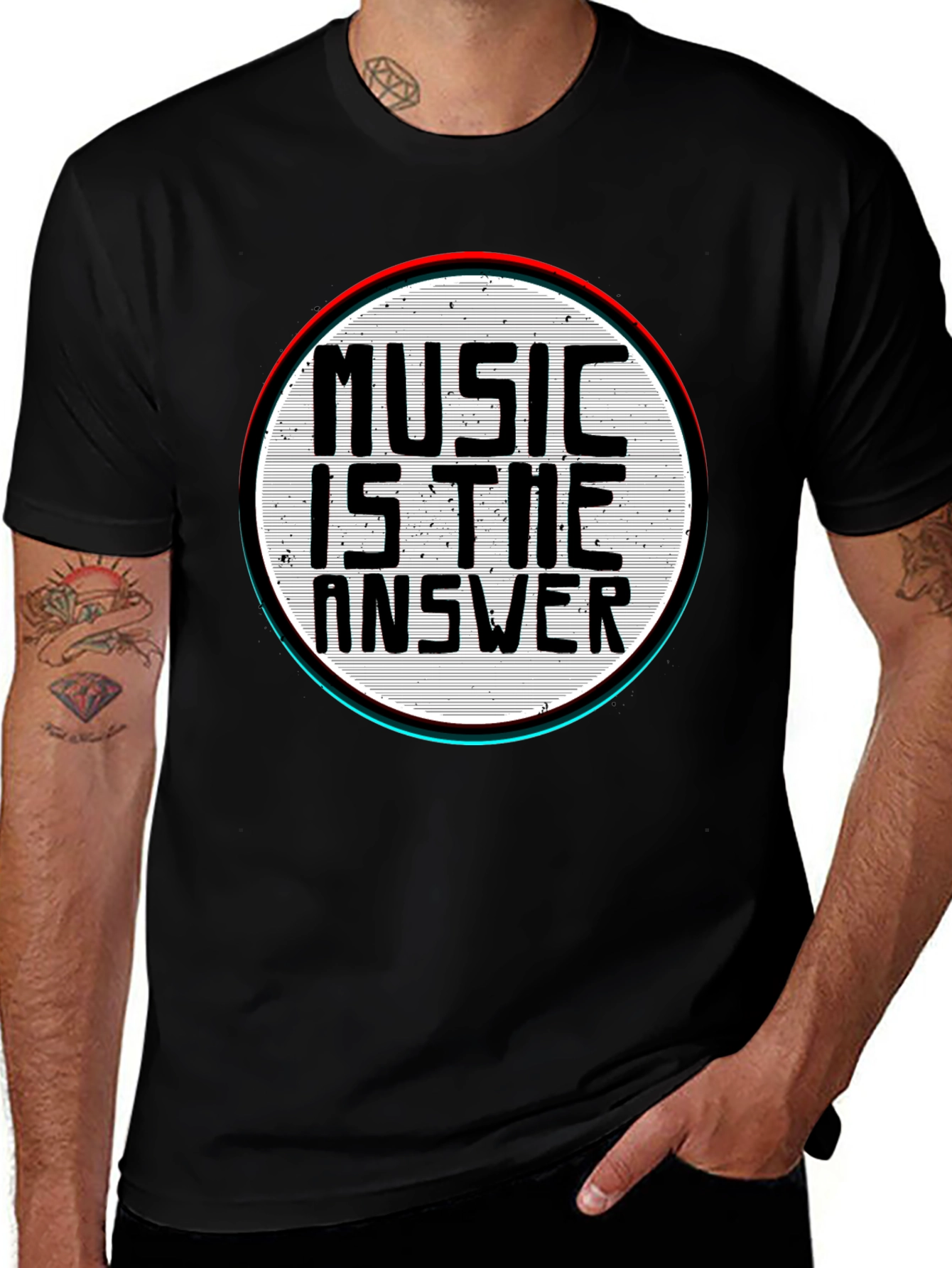 Music Is The Answer Graphic Print Mens Black T-Shirt