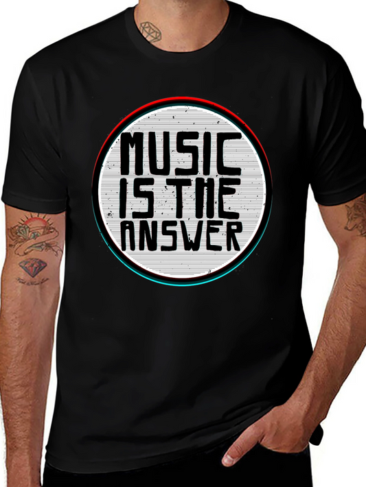 Music Is The Answer Graphic Print Mens Black T-Shirt