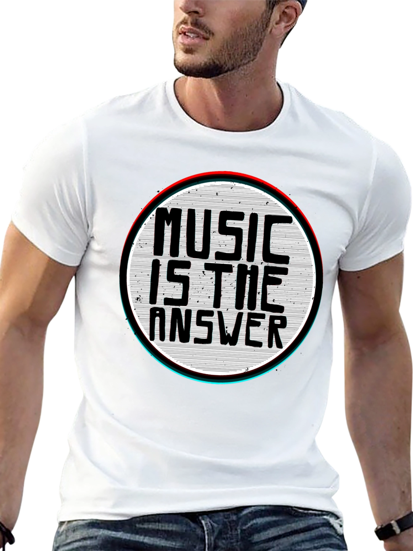 Music Is The Answer Graphic Print Mens Black T-Shirt