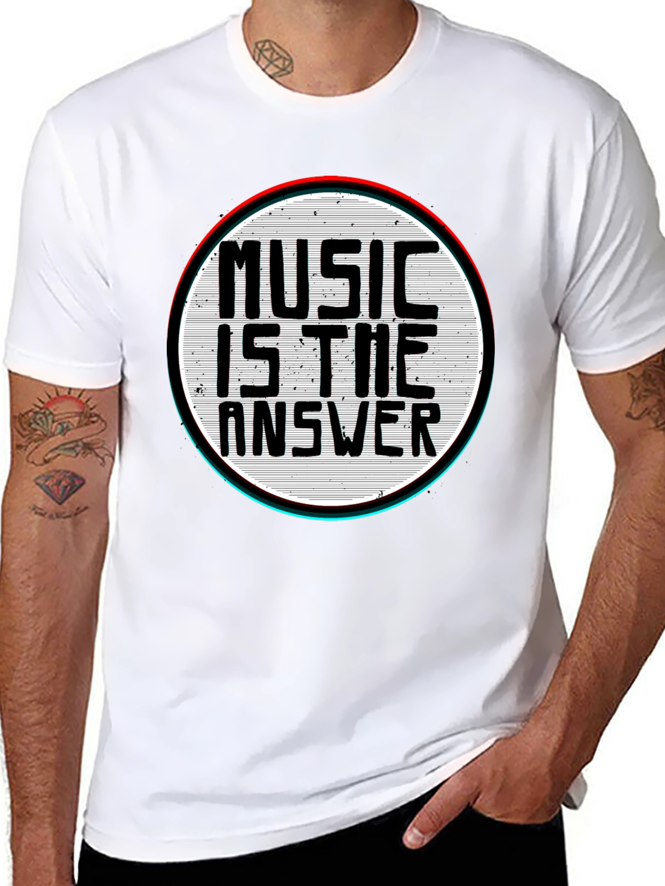 Music Is The Answer Graphic Print Mens Black T-Shirt