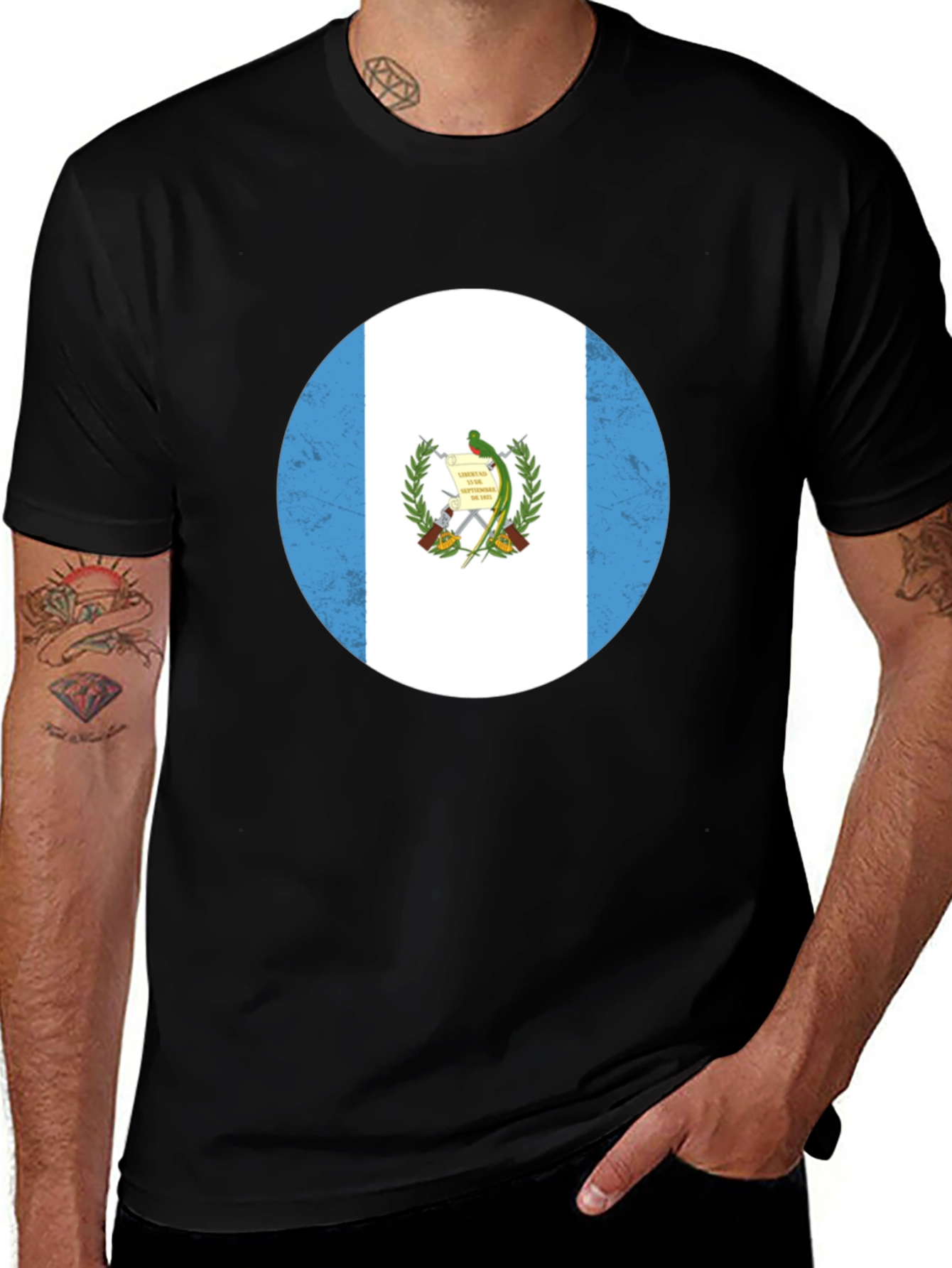 Guatemala Flag Graphic Tee - Black Cotton T-Shirt