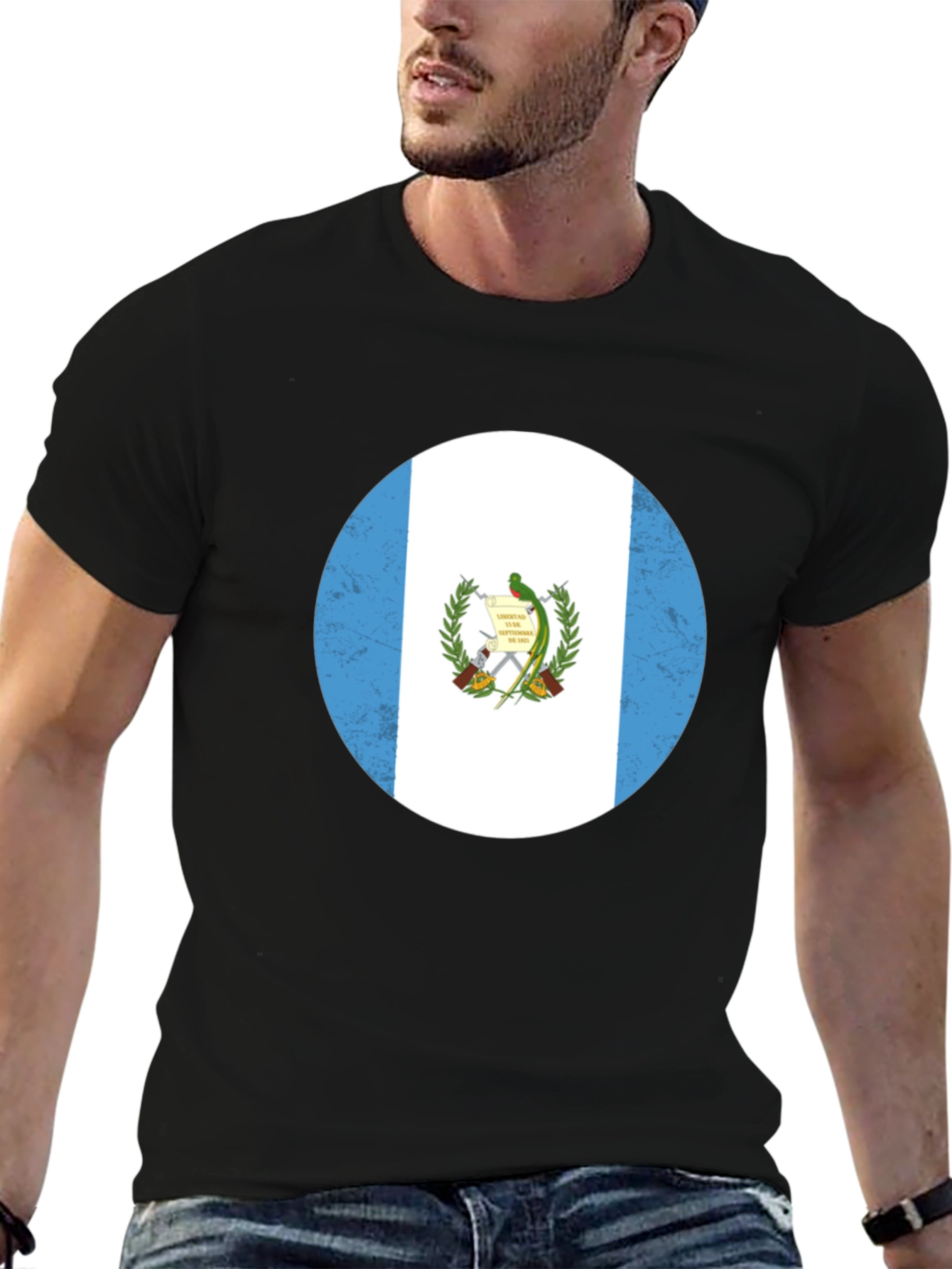 Guatemala Flag Graphic Tee - Black Cotton T-Shirt