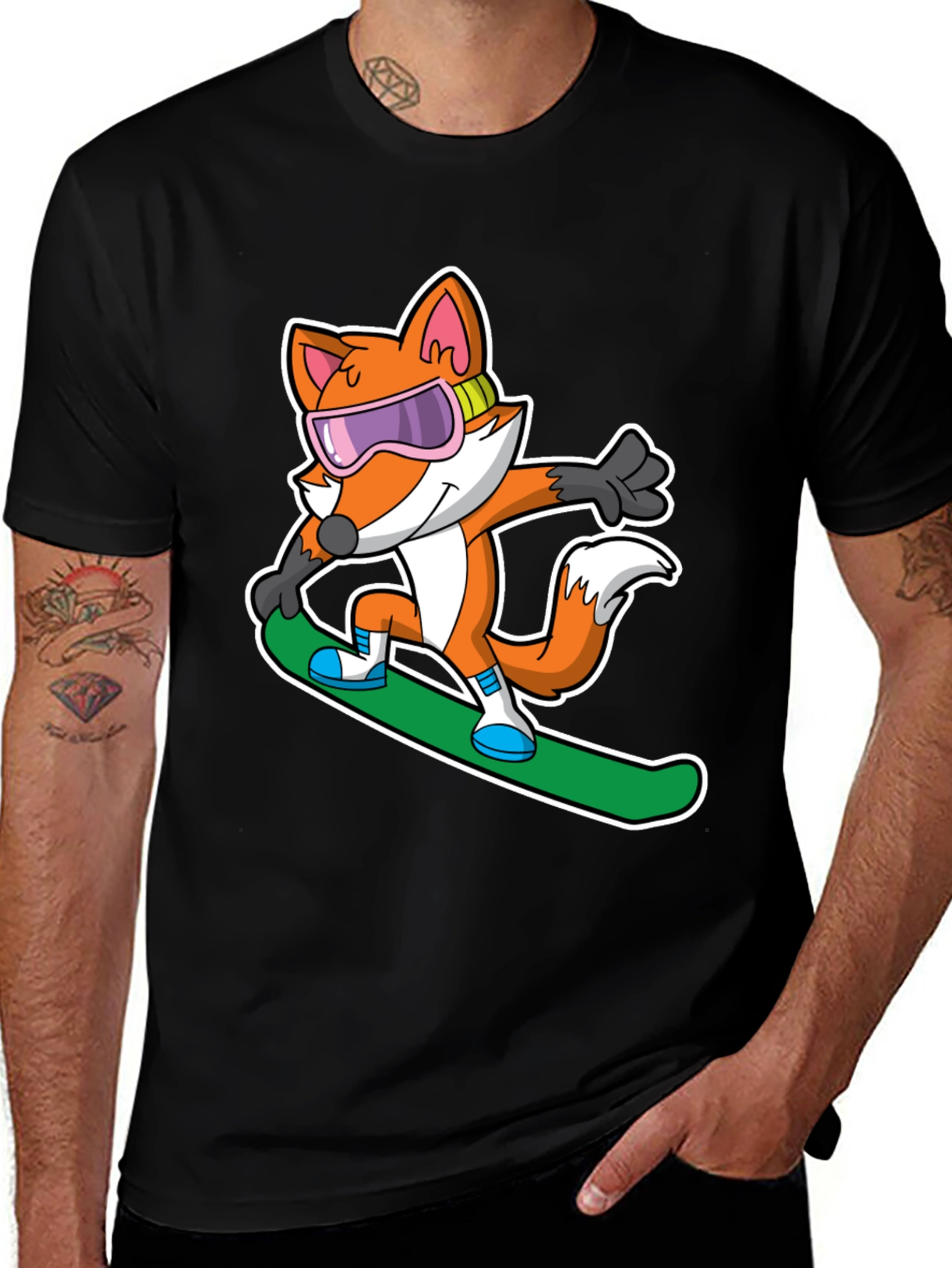 Fox Snowboarder T-Shirt - Cool Cartoon Animal Tee
