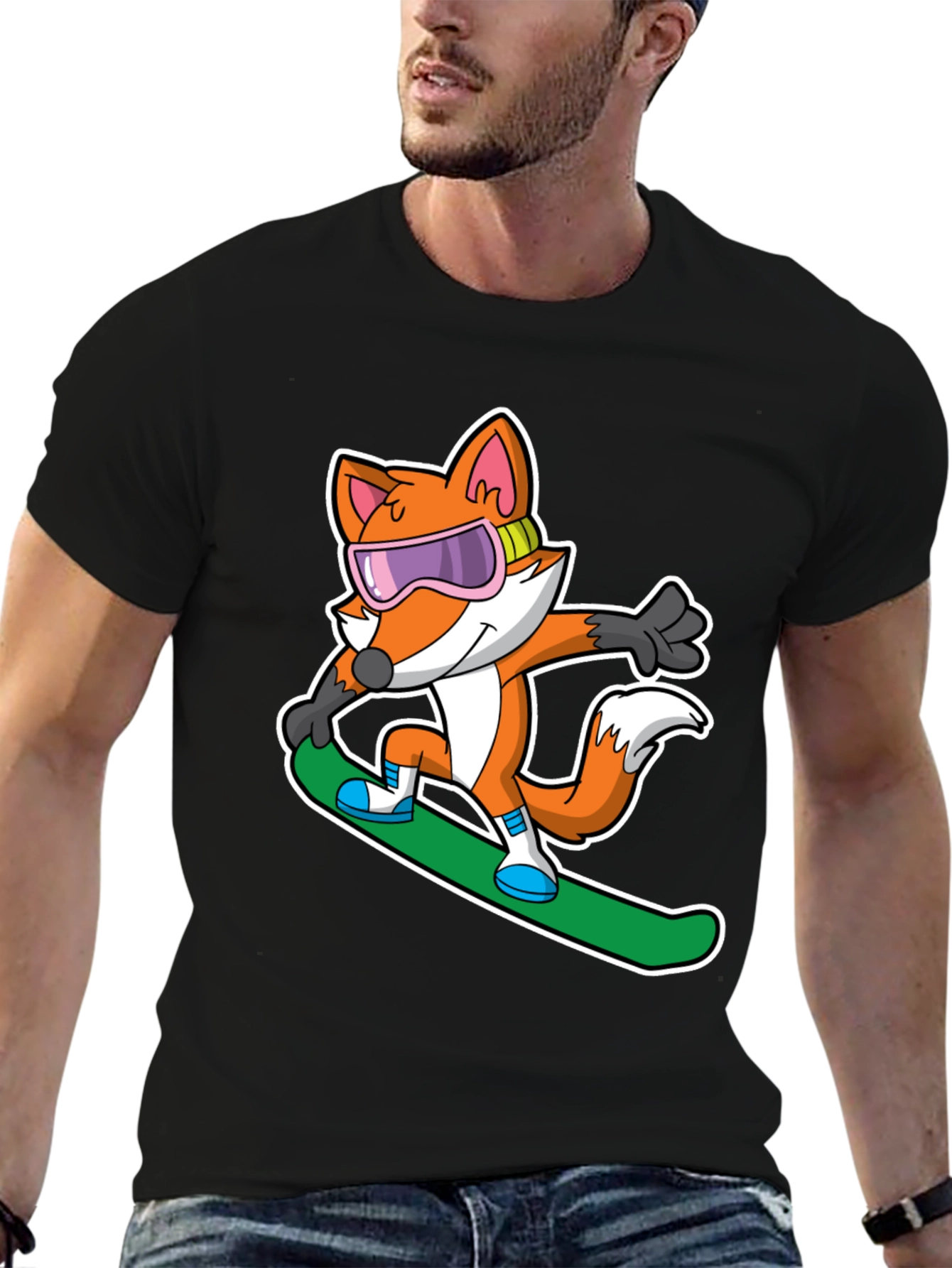 Fox Snowboarder T-Shirt - Cool Cartoon Animal Tee