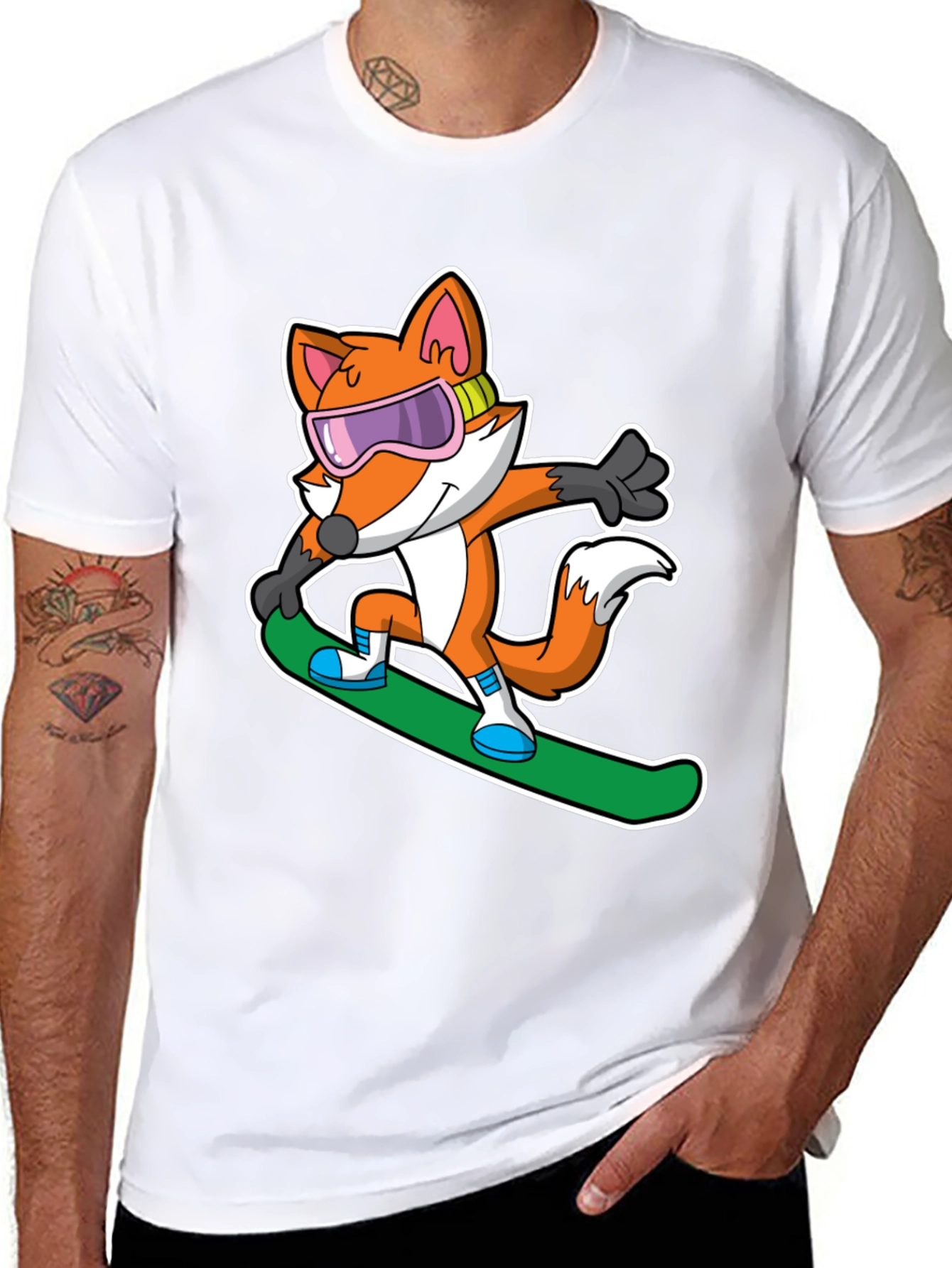 Fox Snowboarder T-Shirt - Cool Cartoon Animal Tee