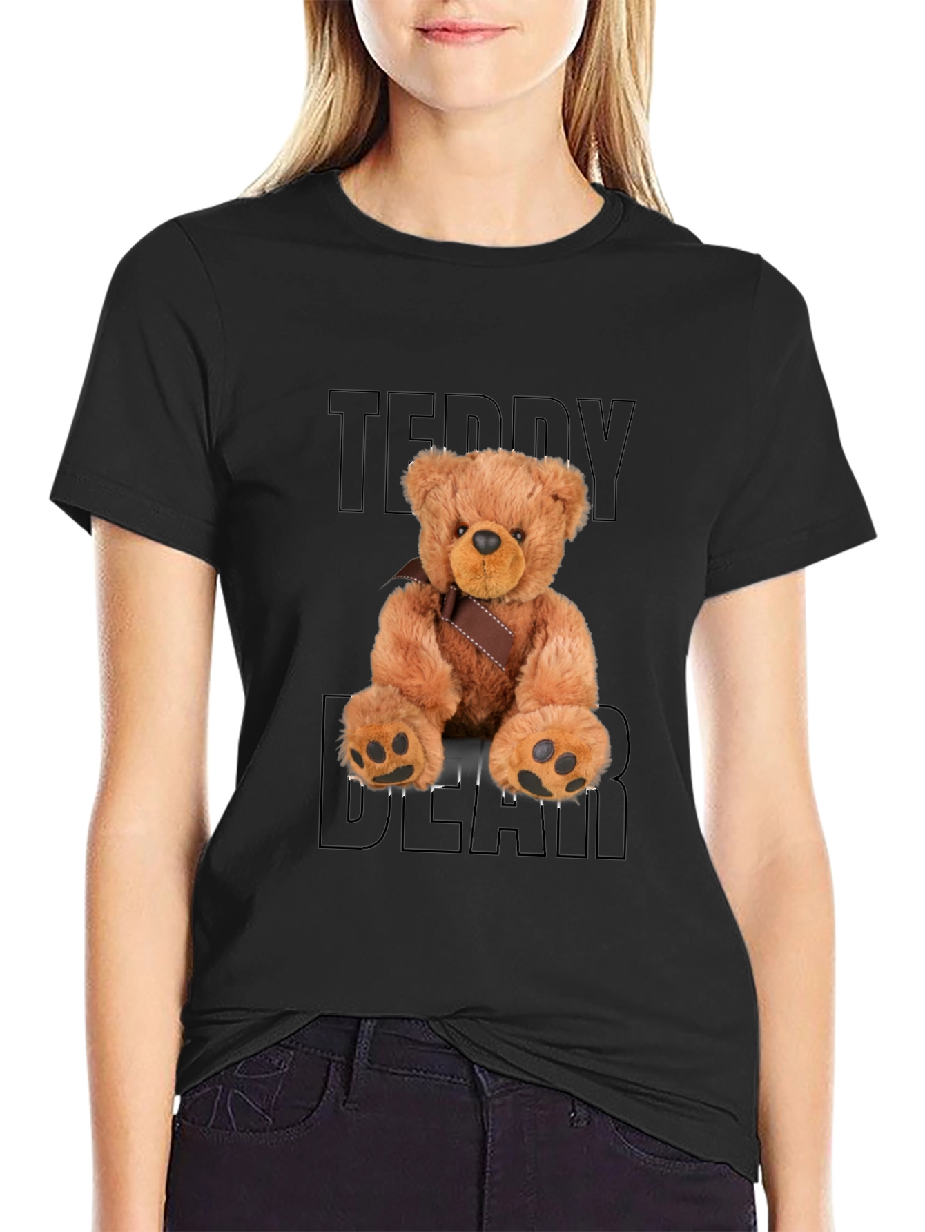 Teddy Bear Graphic Black T-Shirt