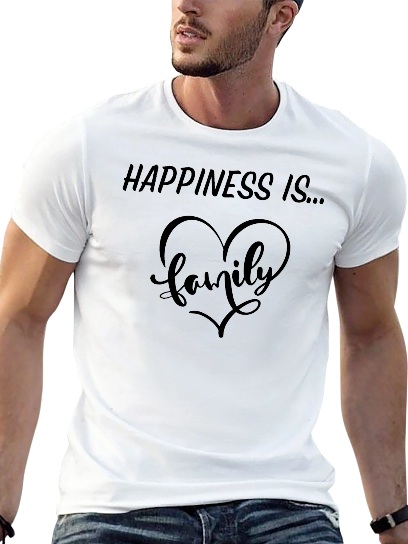 Happiness Is Family Heart Graphic Tee - Black