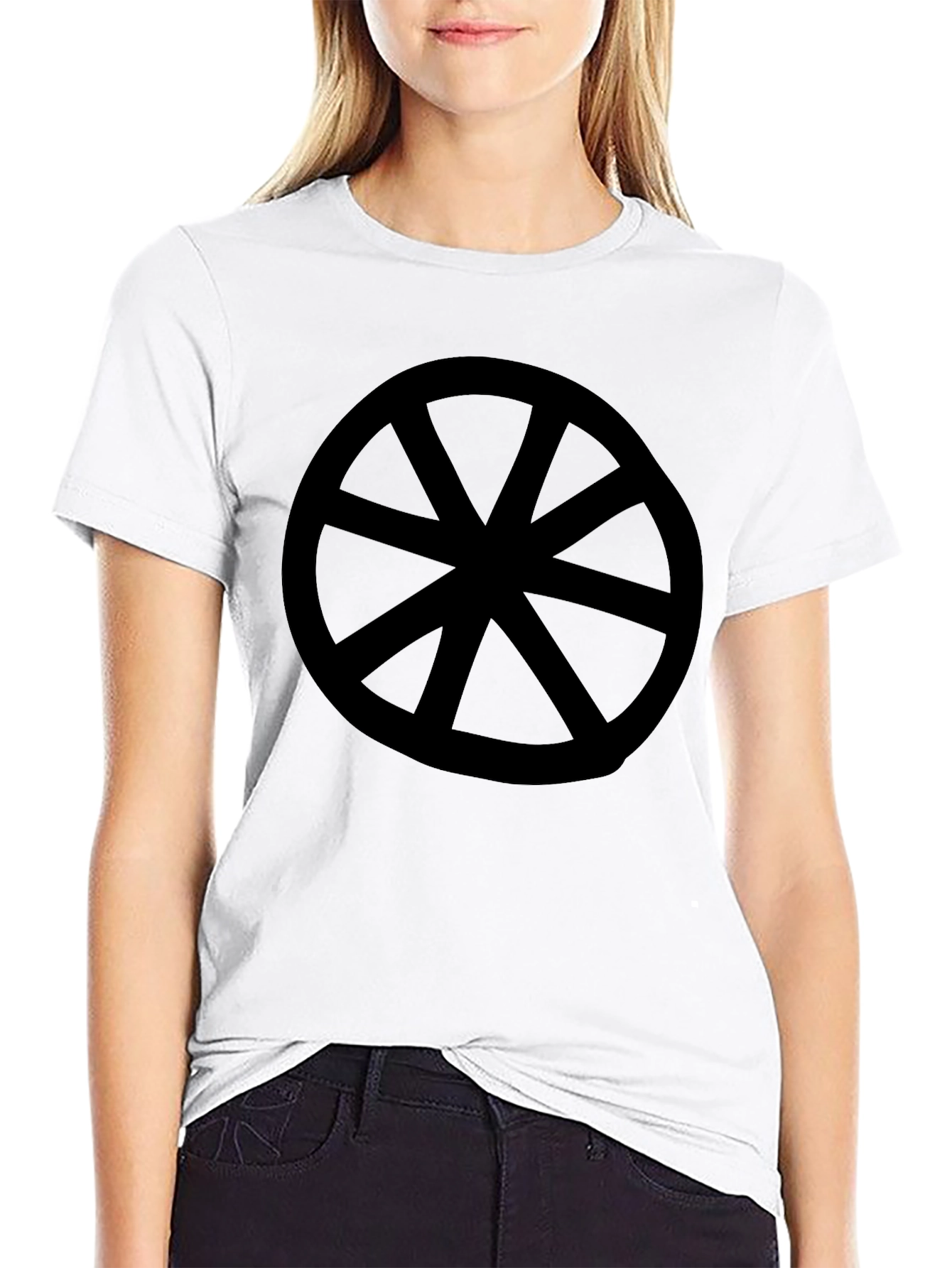 Black T-Shirt with Wheel Design