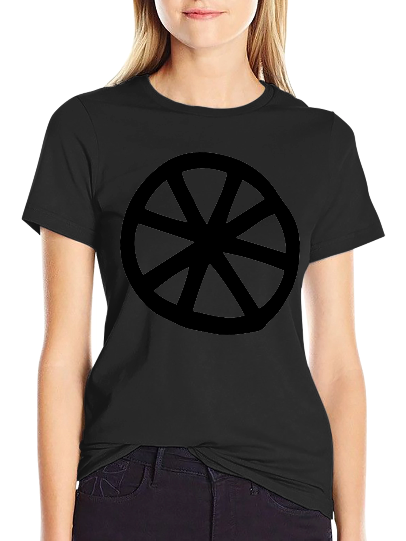 Black T-Shirt with Wheel Design