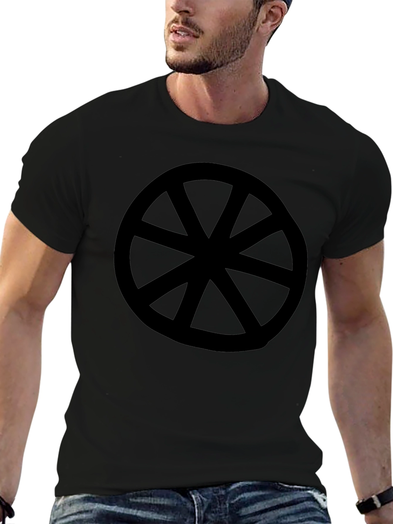 Black T-Shirt with Wheel Design