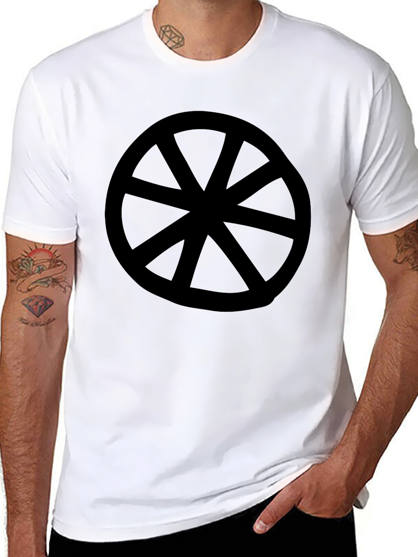 Black T-Shirt with Wheel Design