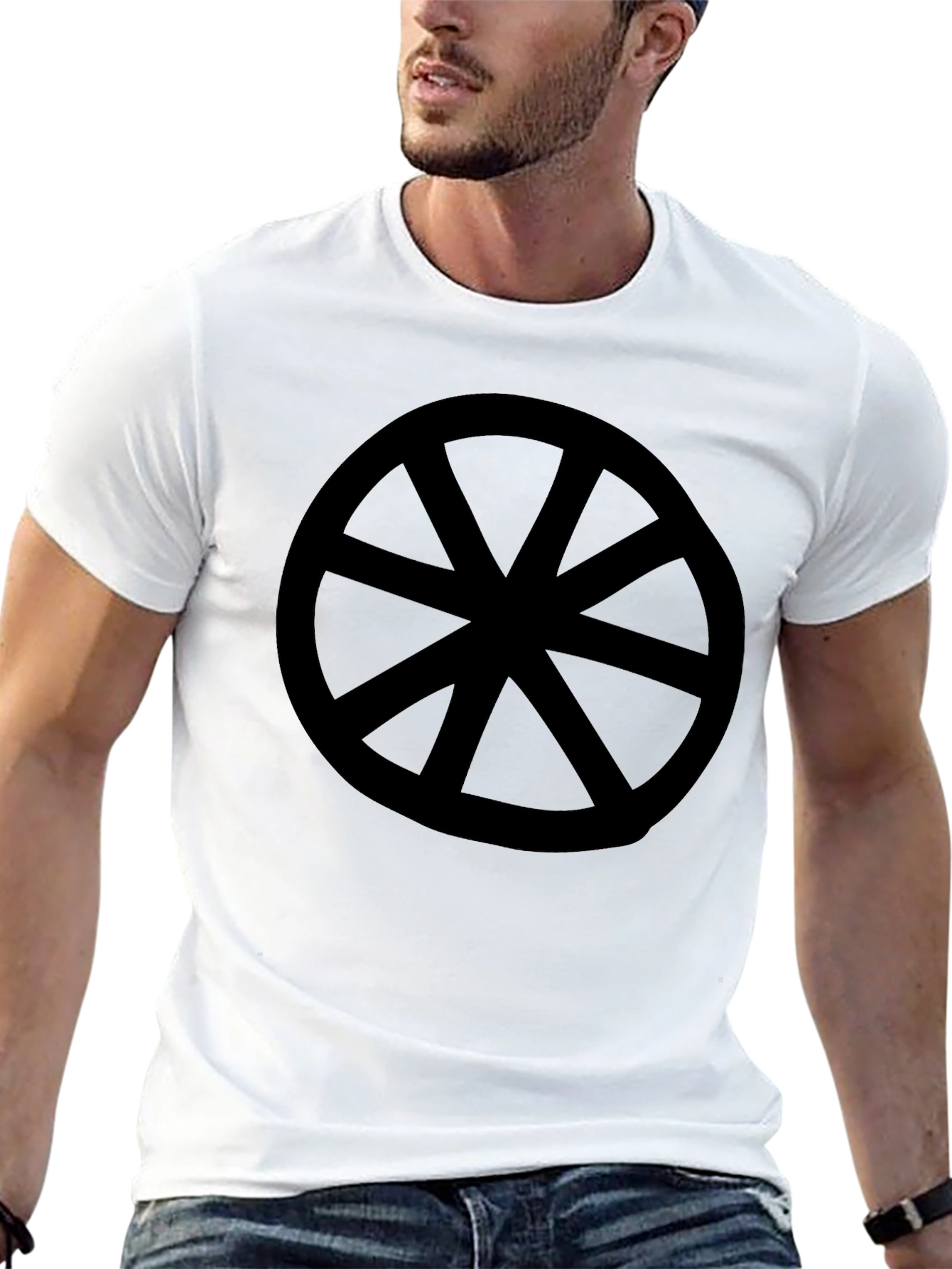 Black T-Shirt with Wheel Design