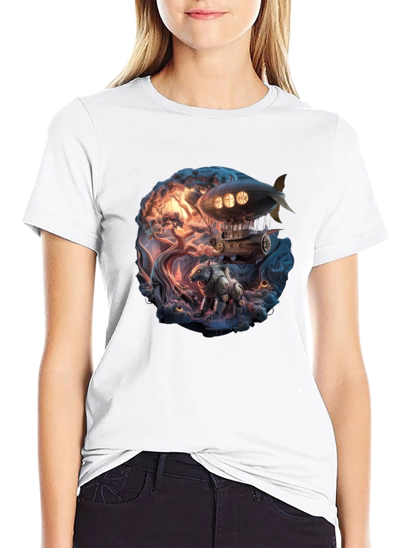 Steampunk Airship Graphic T-Shirt