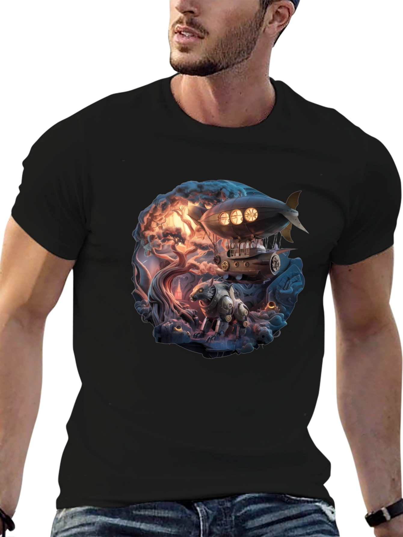 Steampunk Airship Graphic T-Shirt