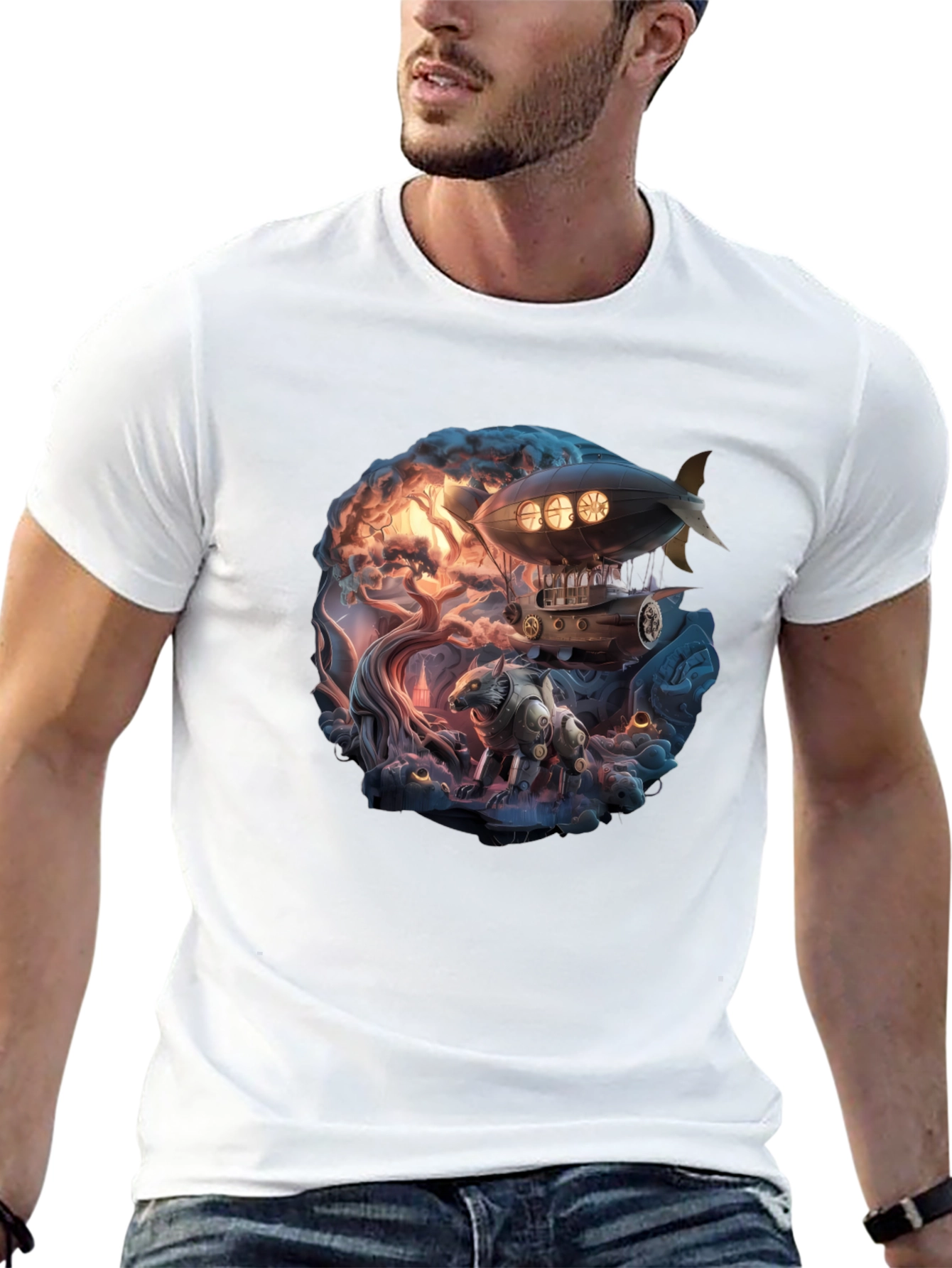 Steampunk Airship Graphic T-Shirt