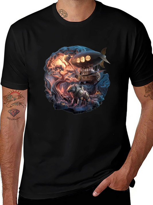 Steampunk Airship Graphic T-Shirt
