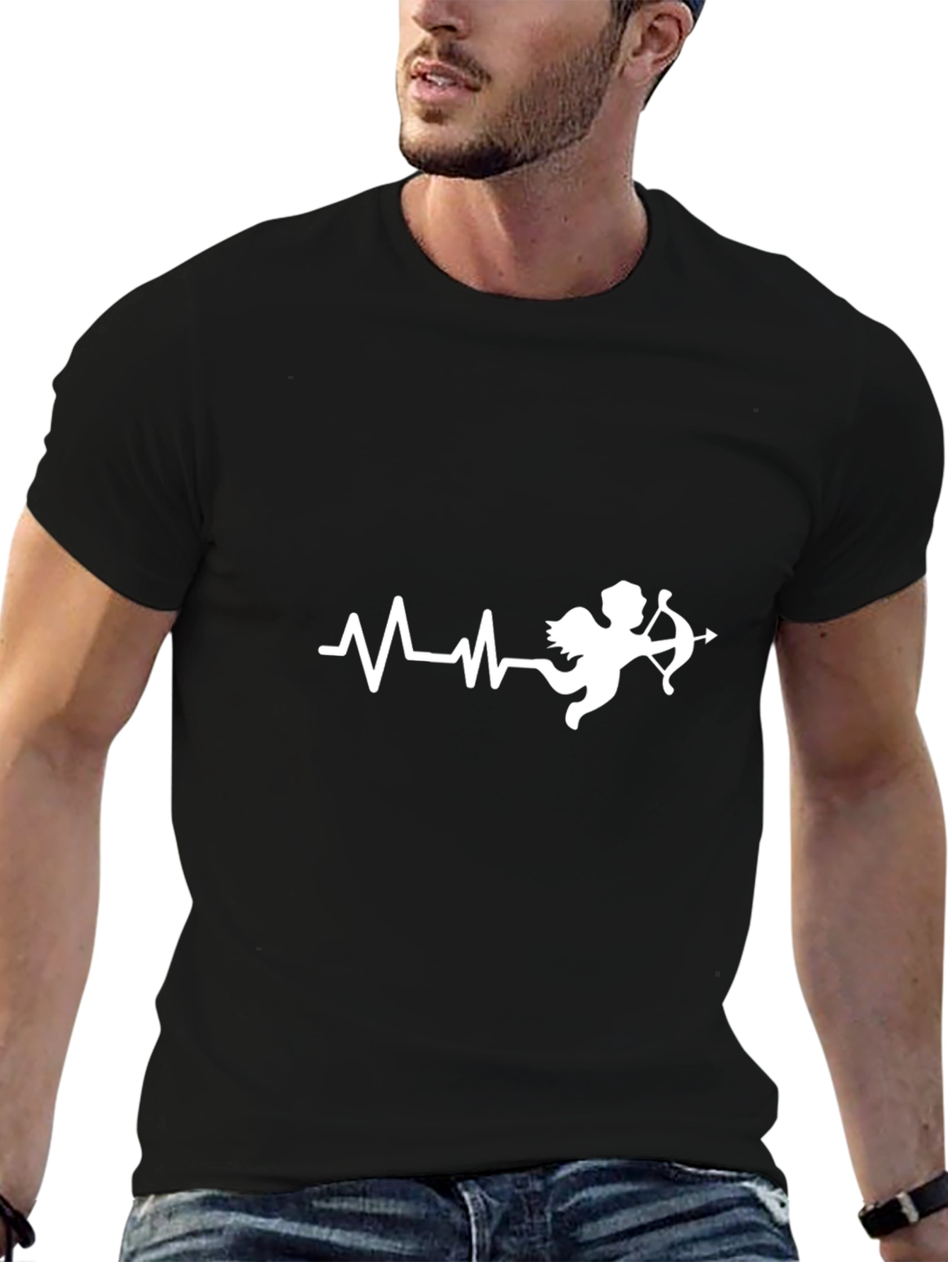 Cupid Heartbeat Graphic Tee - Black Cotton
