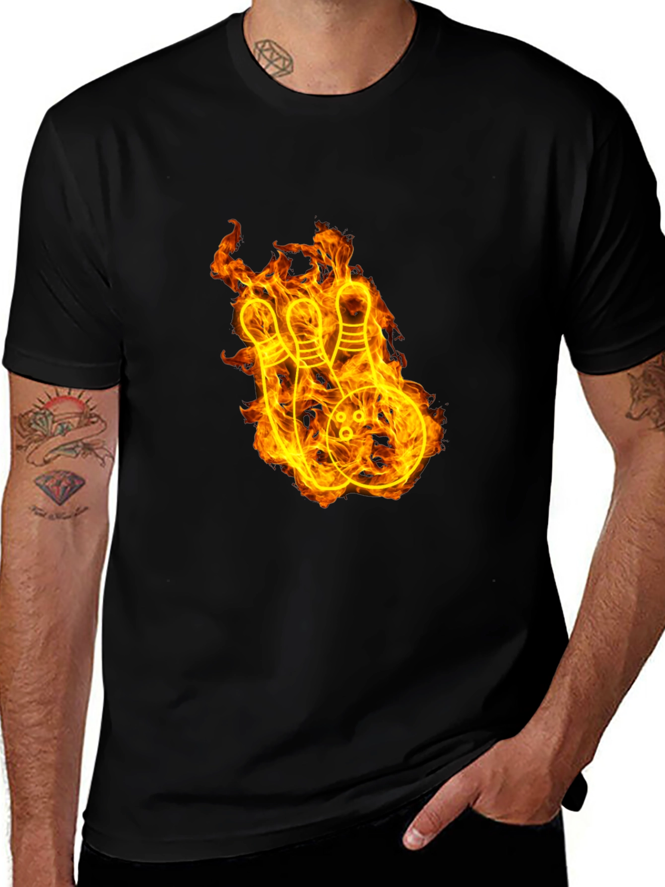 Fiery Bowling Strike Graphic Tee