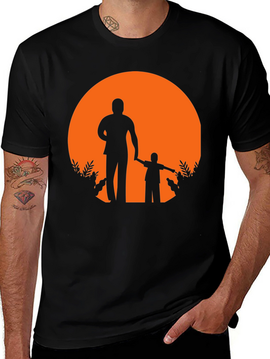 Father and Son Silhouette Graphic Tee - Black