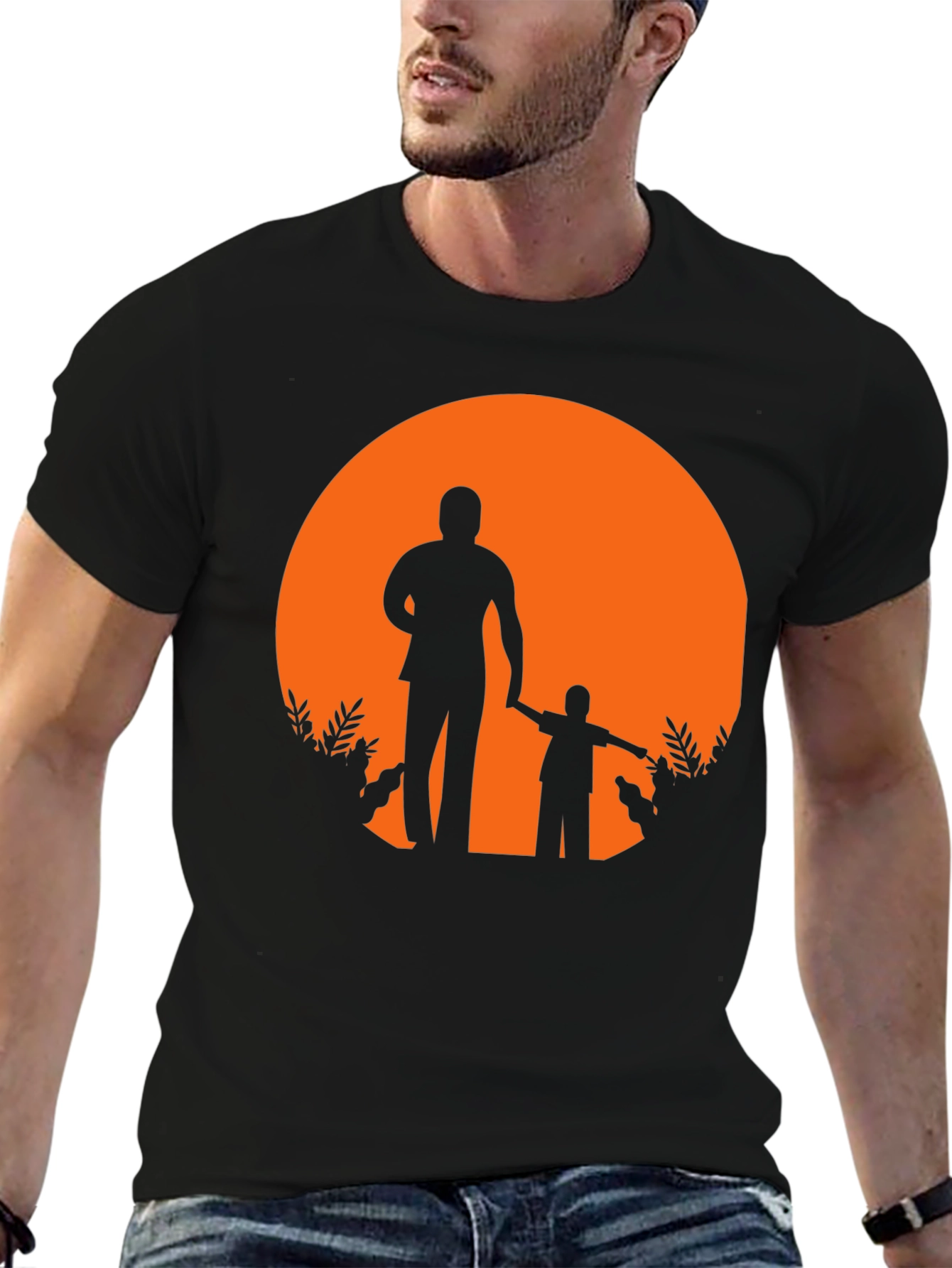 Father and Son Silhouette Graphic Tee - Black