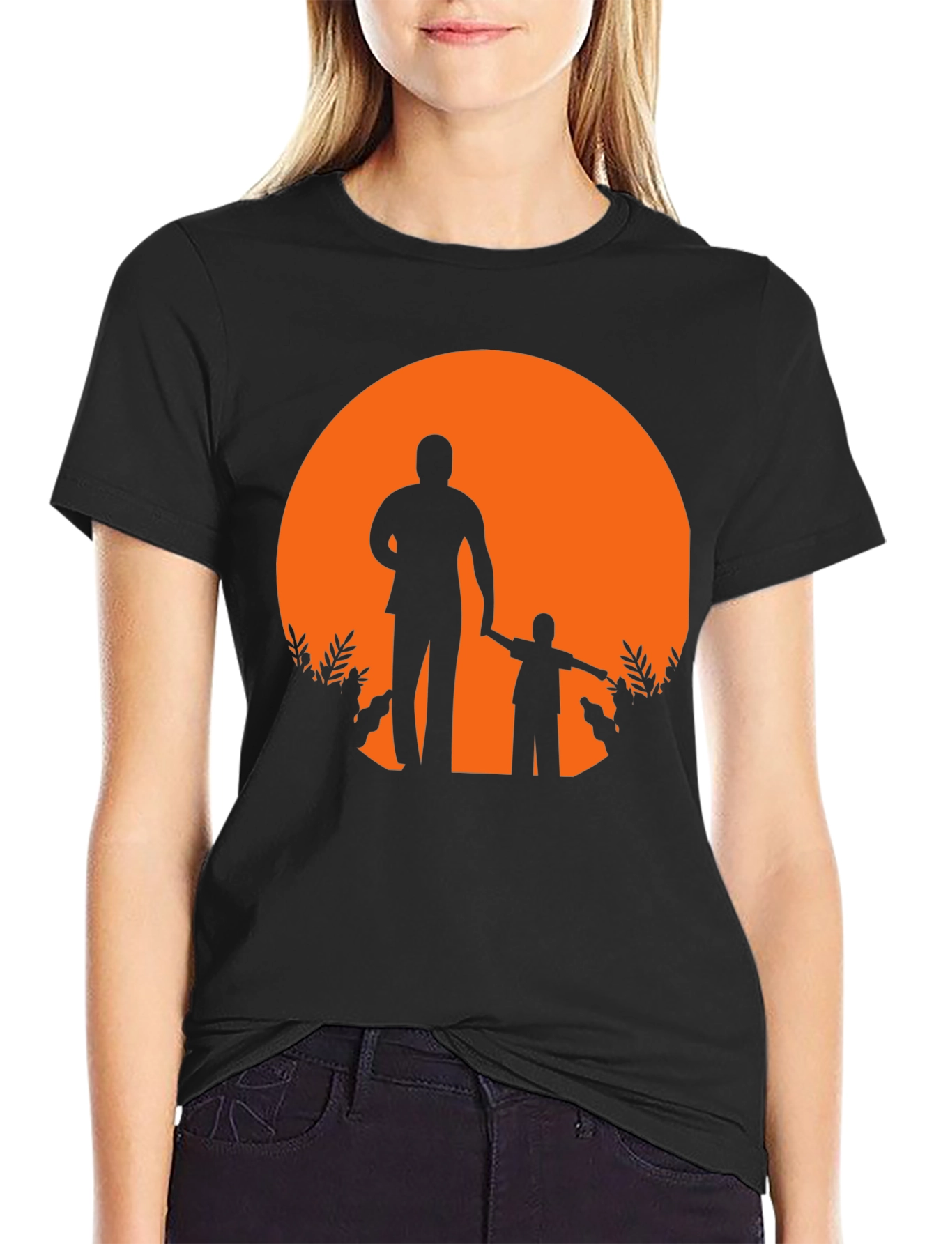 Father and Son Silhouette Graphic Tee - Black