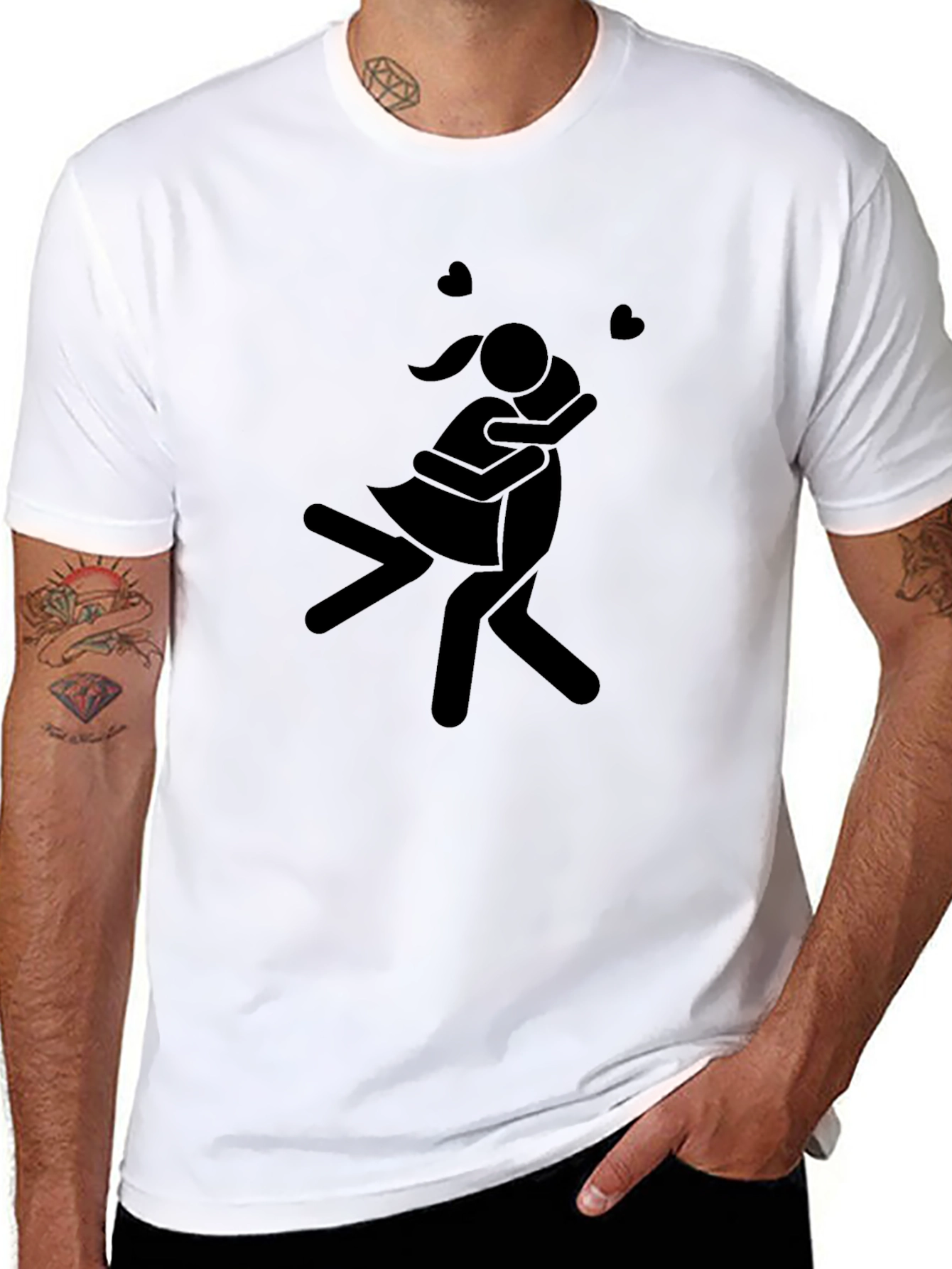 Couple Hugging Graphic Tee - Black Shirt