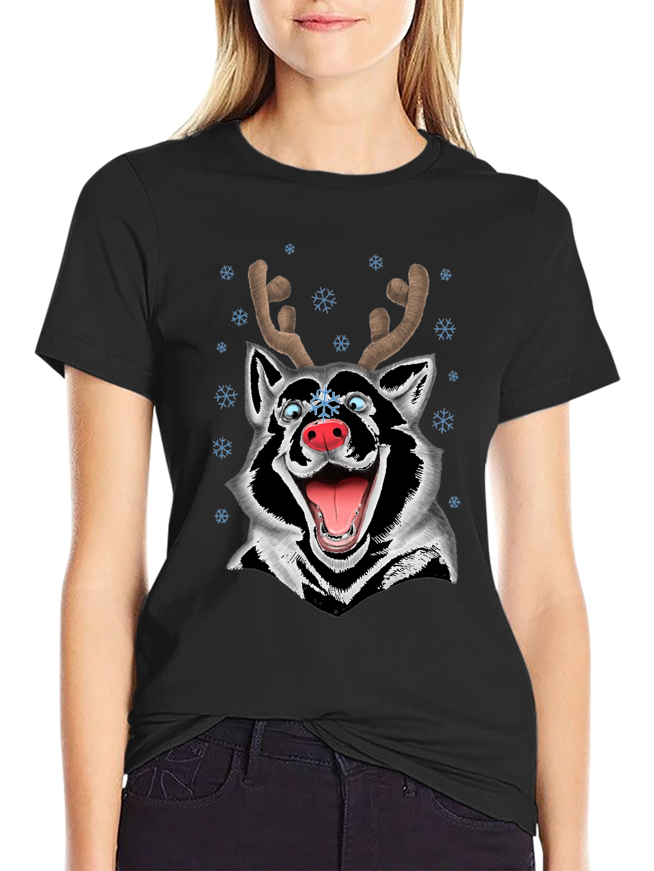 Funny Husky Reindeer Christmas T-Shirt