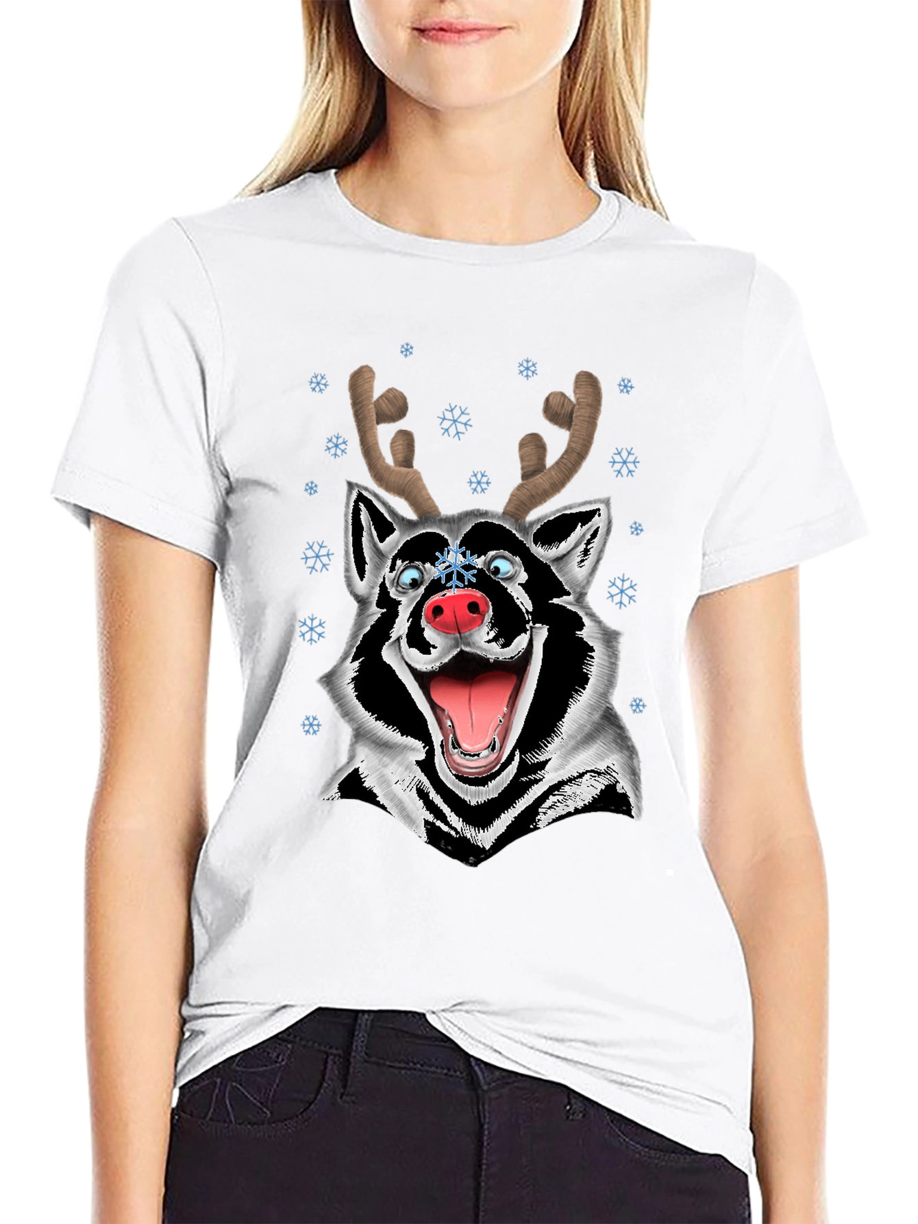 Funny Husky Reindeer Christmas T-Shirt