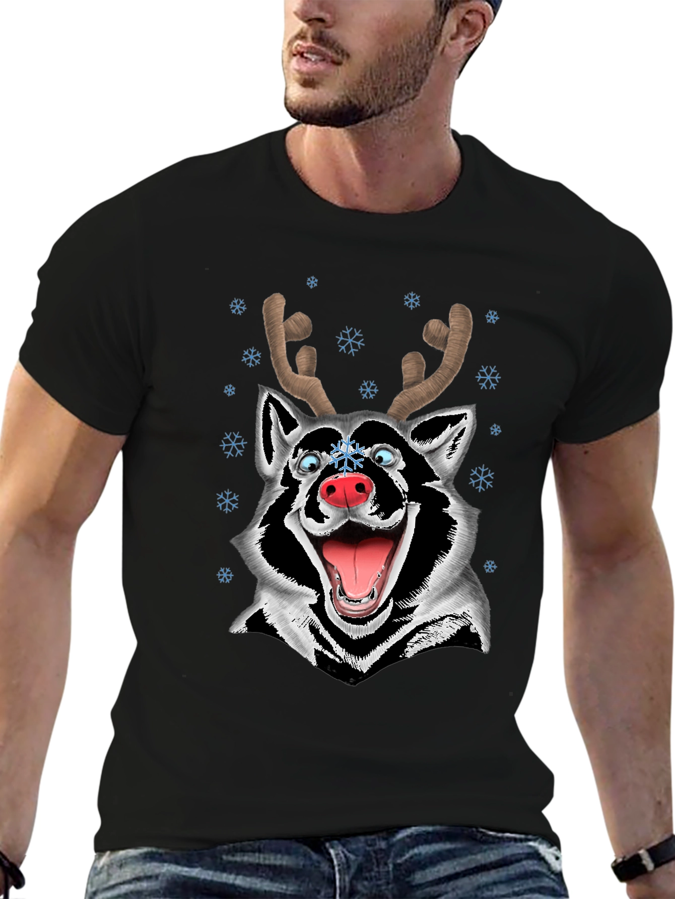 Funny Husky Reindeer Christmas T-Shirt