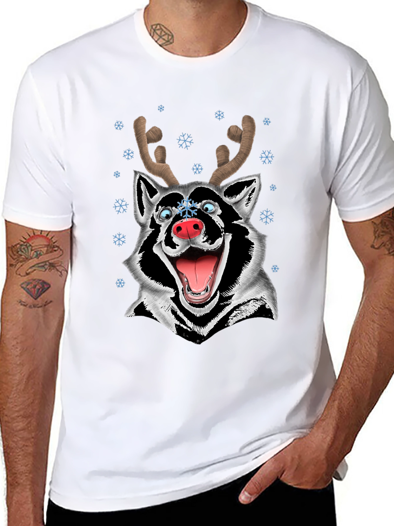 Funny Husky Reindeer Christmas T-Shirt