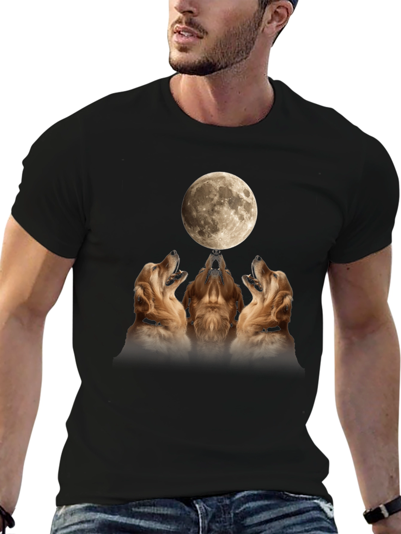 Golden Retriever Moon Howl Graphic T-Shirt
