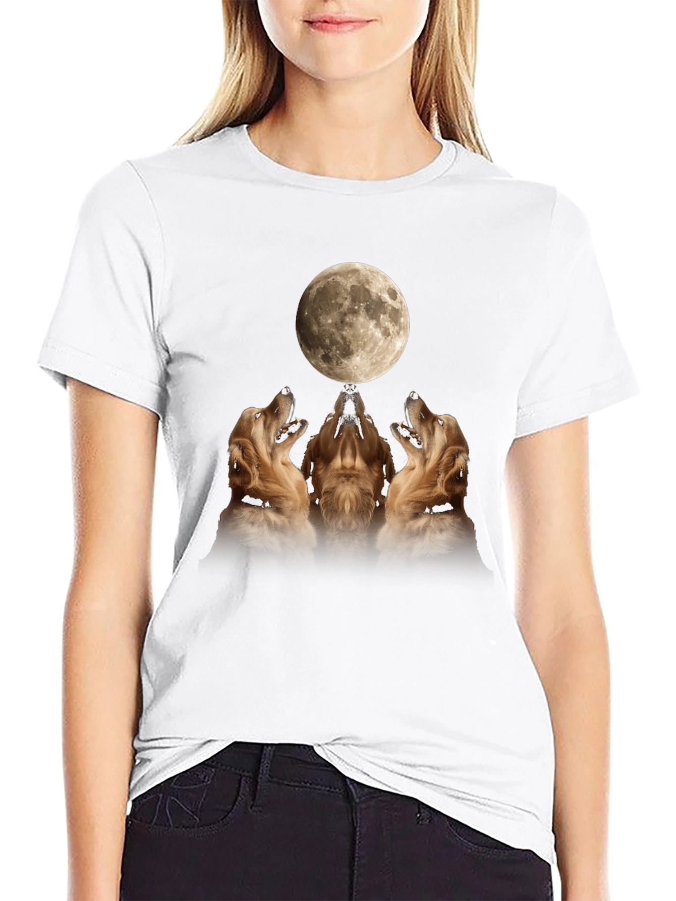 Golden Retriever Moon Howl Graphic T-Shirt
