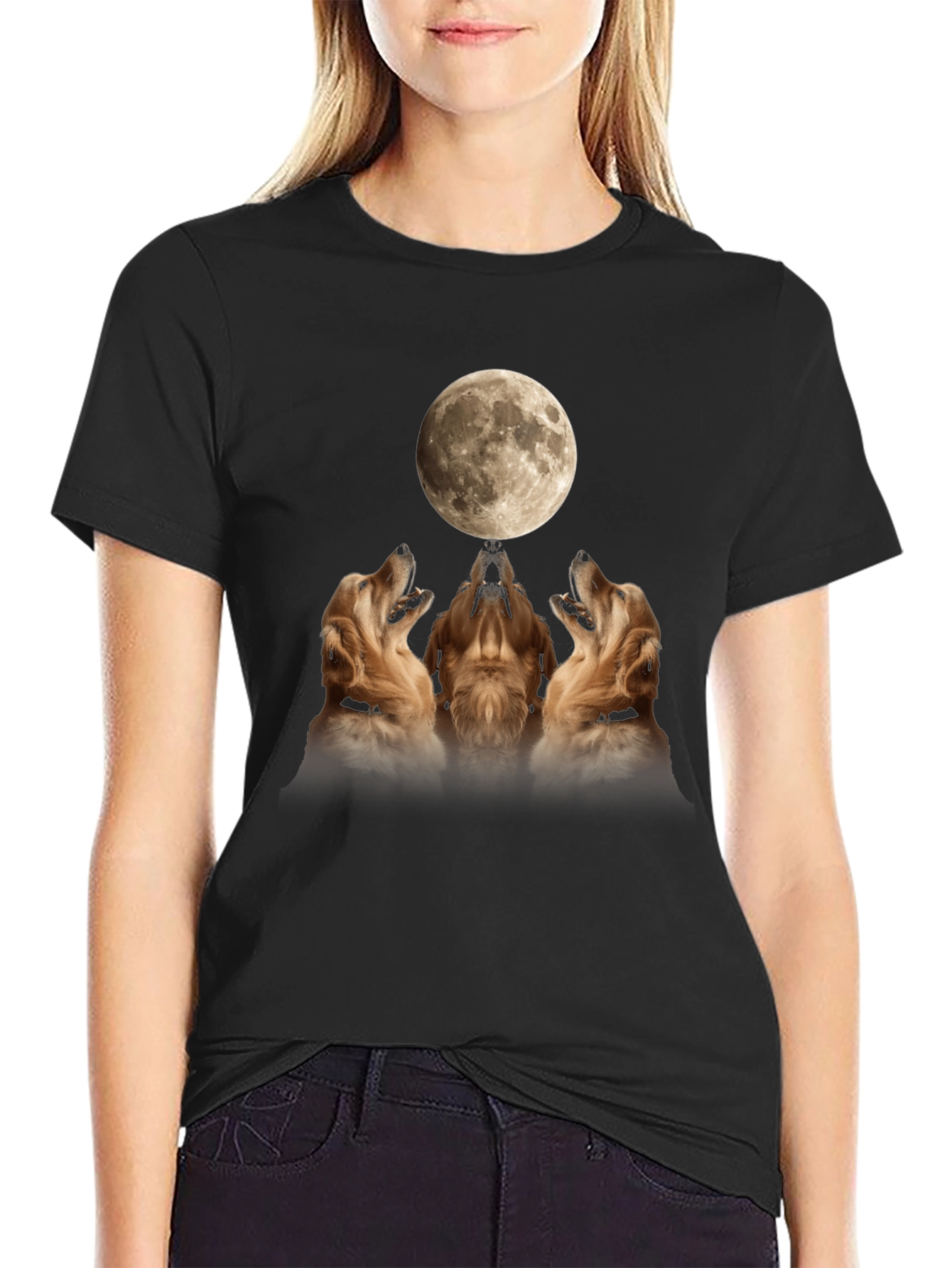 Golden Retriever Moon Howl Graphic T-Shirt