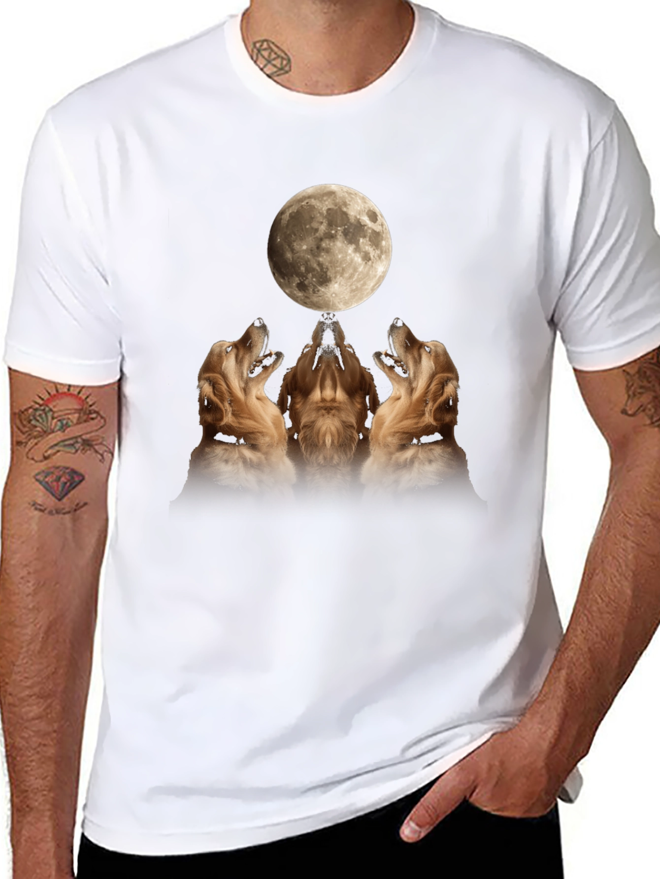 Golden Retriever Moon Howl Graphic T-Shirt