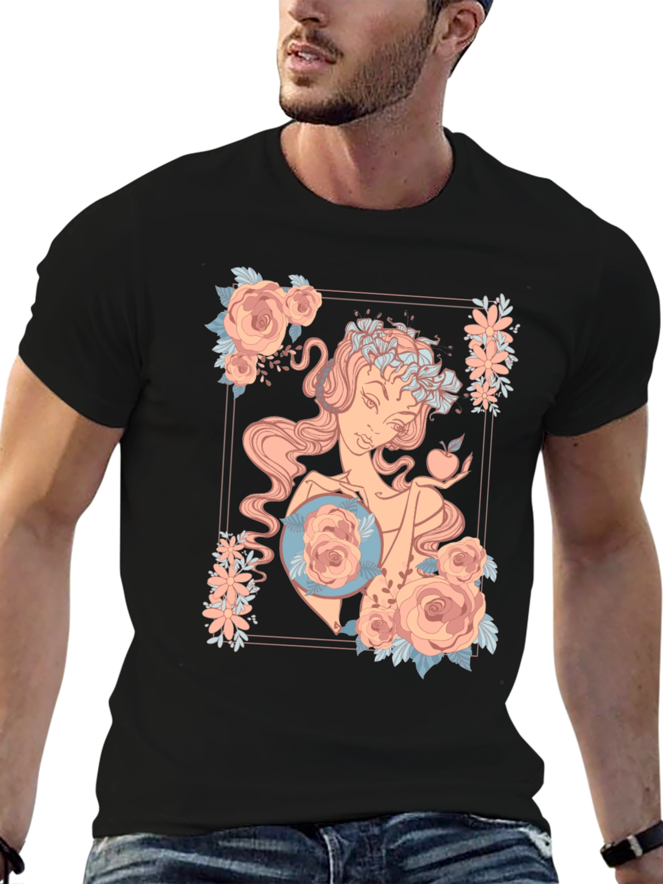 Floral Goddess Graphic Black T-Shirt