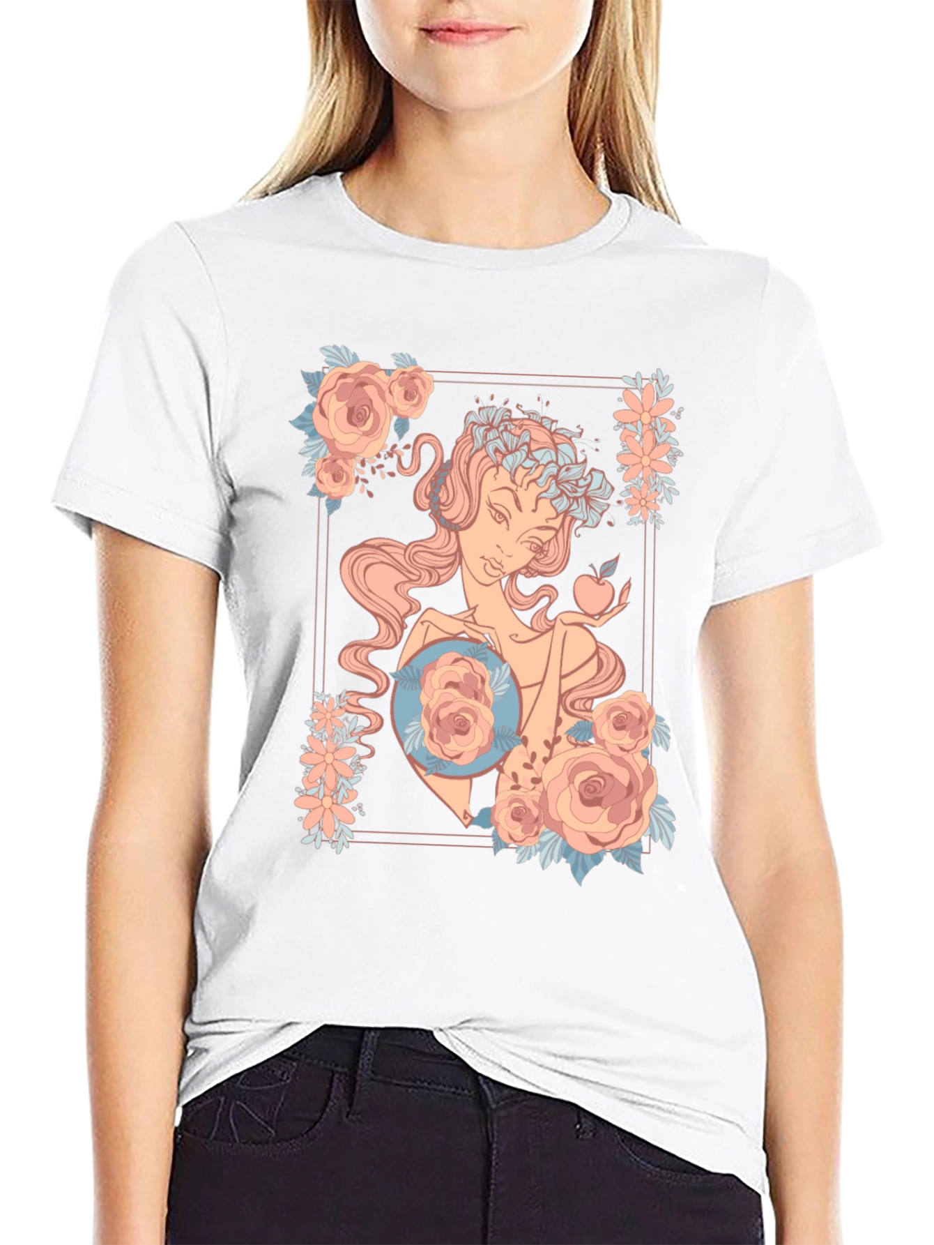 Floral Goddess Graphic Black T-Shirt