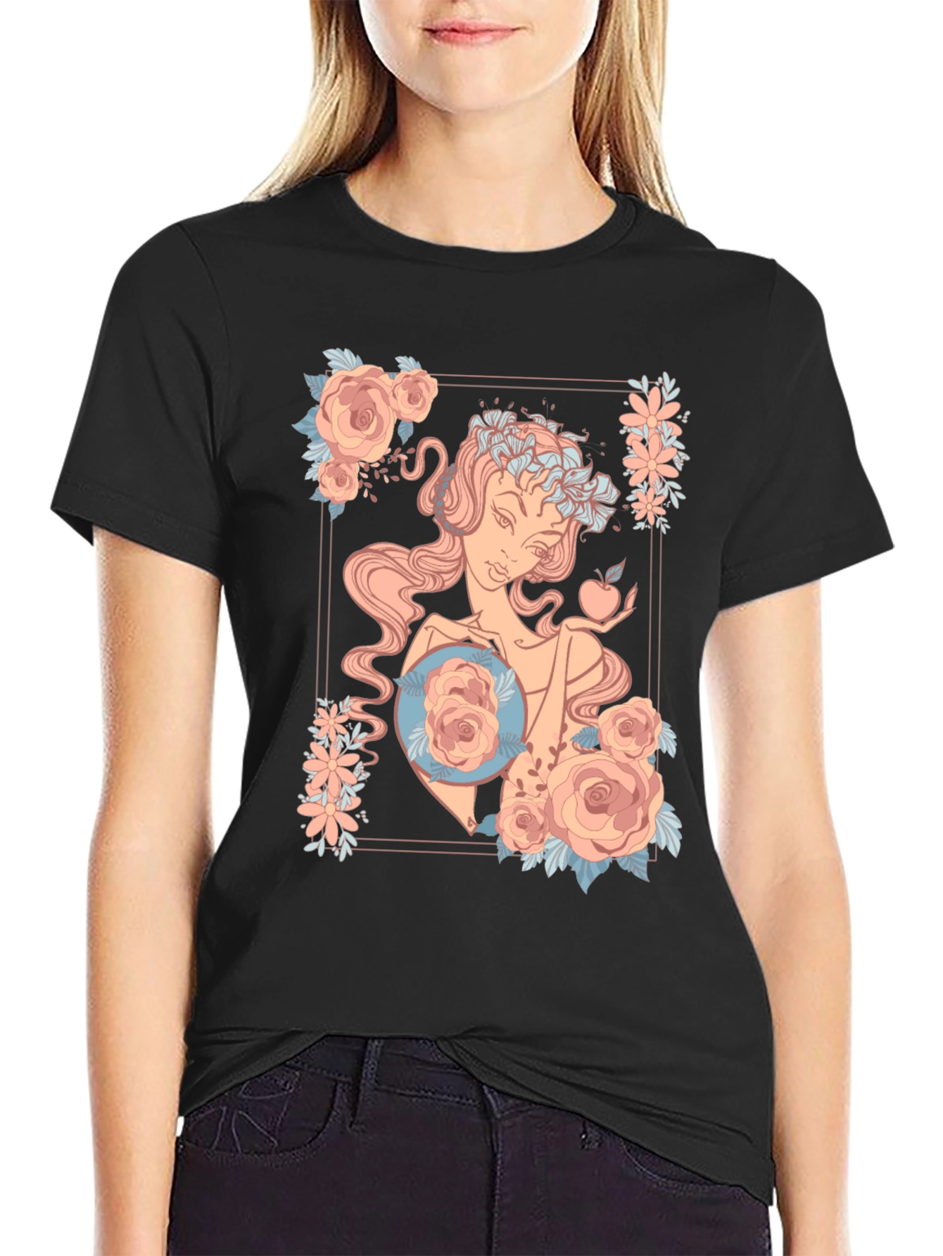 Floral Goddess Graphic Black T-Shirt