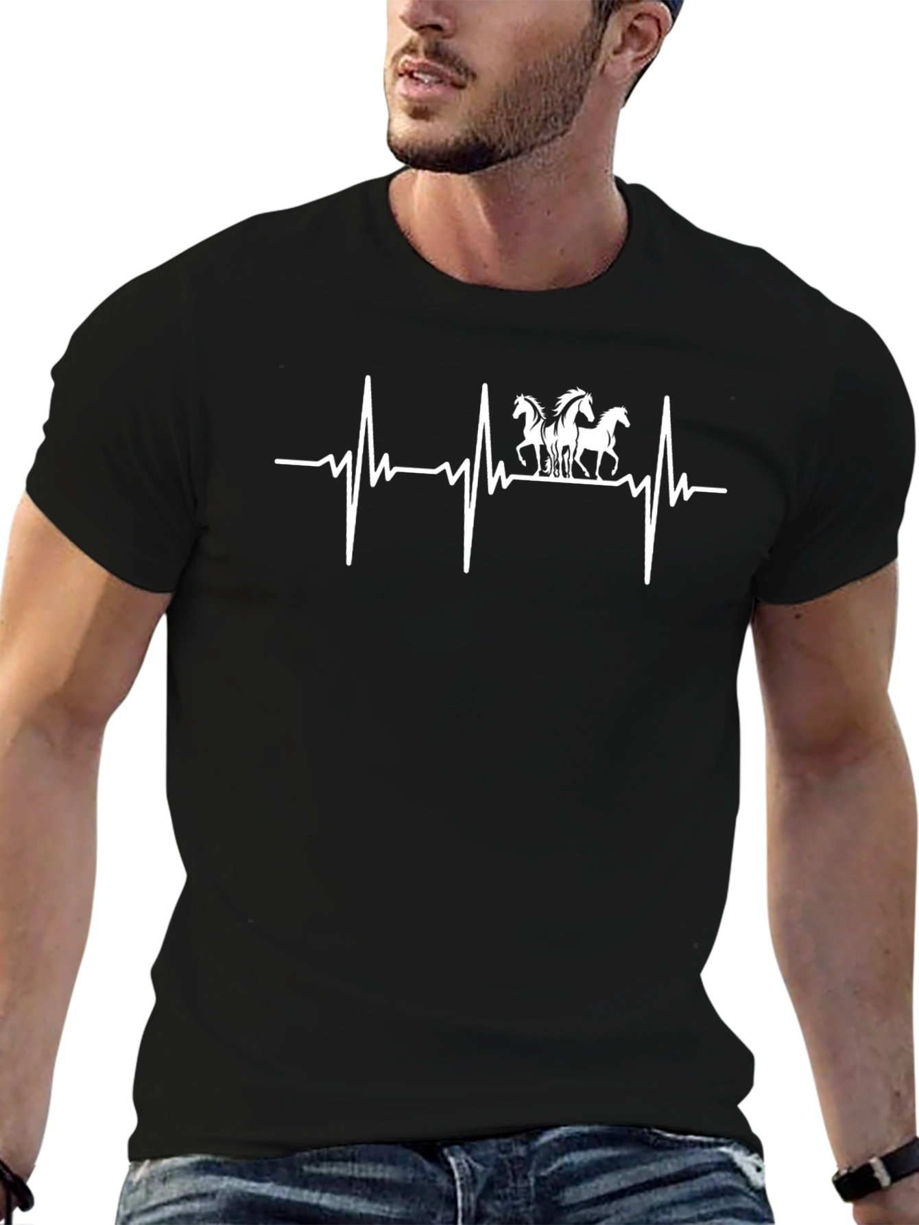Horse Lover Heartbeat T-Shirt - Black
