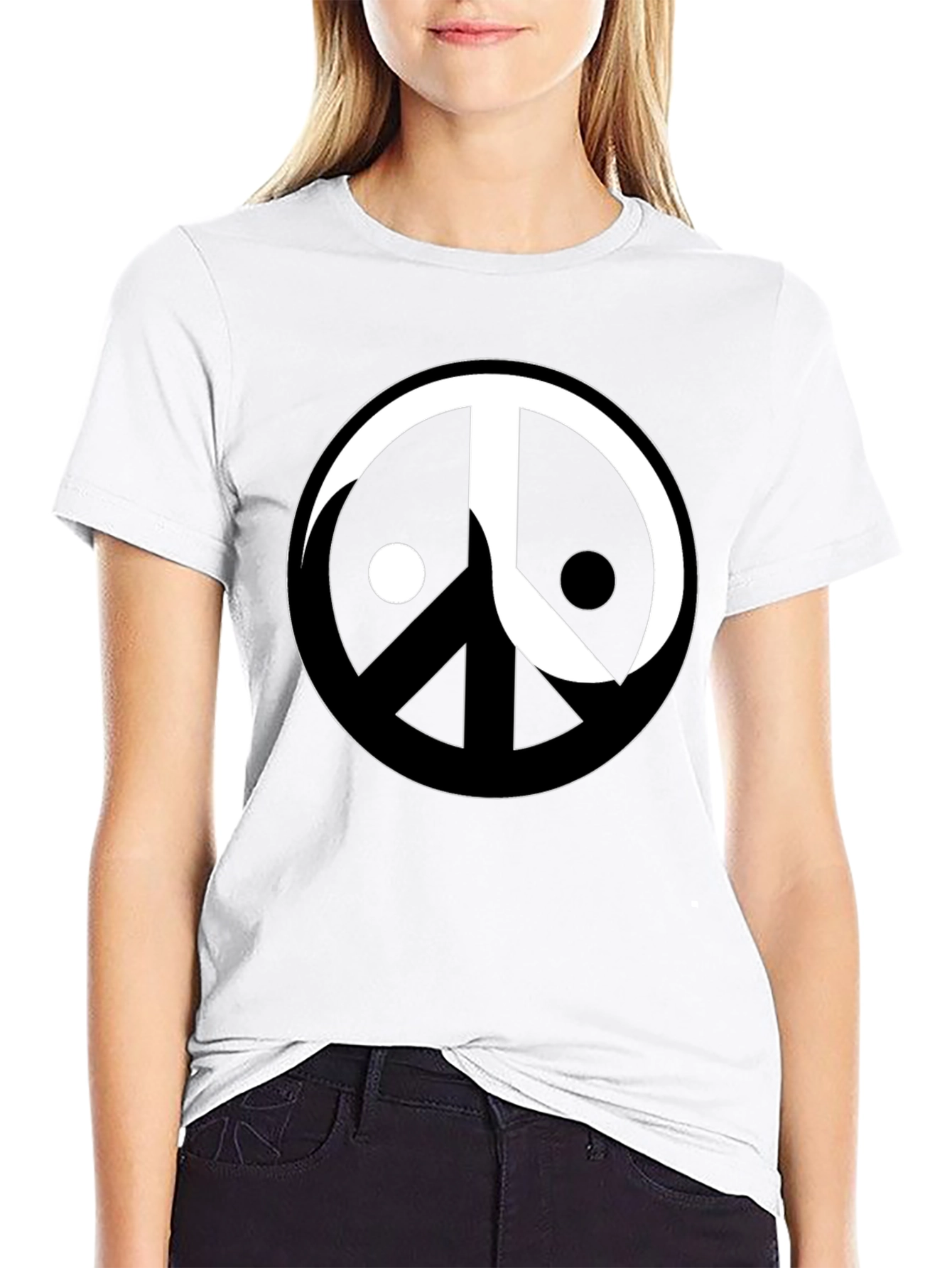 Yin Yang Peace Sign Graphic Tee - Black