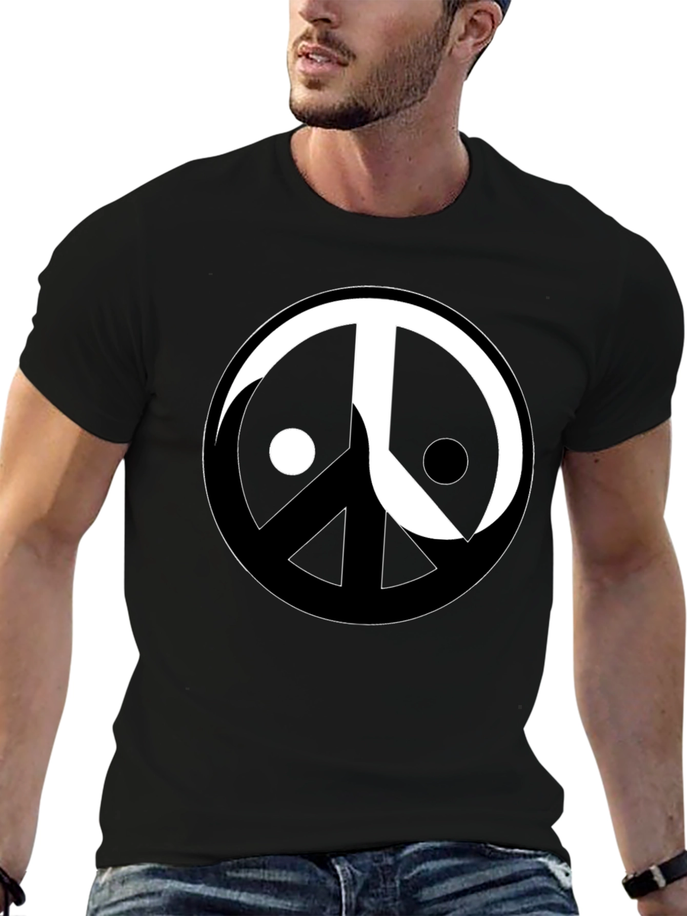 Yin Yang Peace Sign Graphic Tee - Black