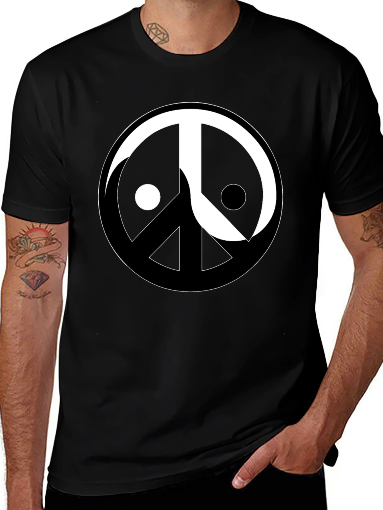 Yin Yang Peace Sign Graphic Tee - Black