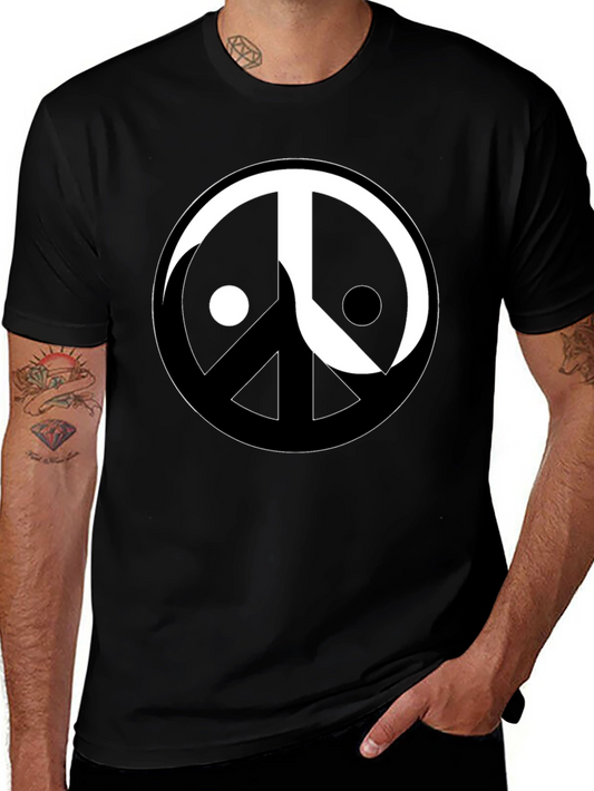 Yin Yang Peace Sign Graphic Tee - Black