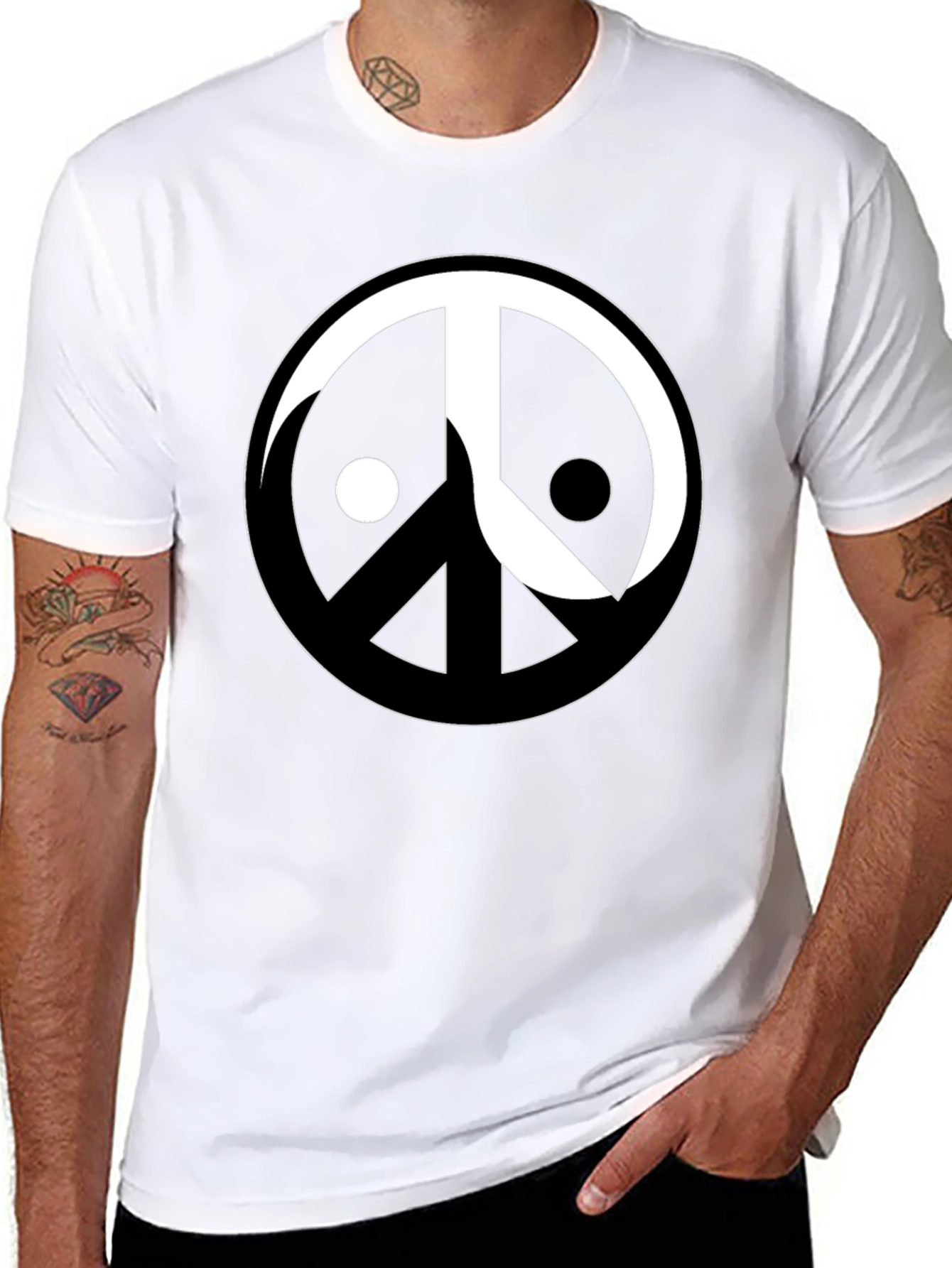 Yin Yang Peace Sign Graphic Tee - Black