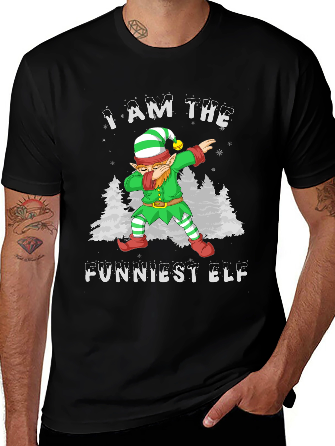 Funny Christmas Elf Dabbing Graphic T-Shirt